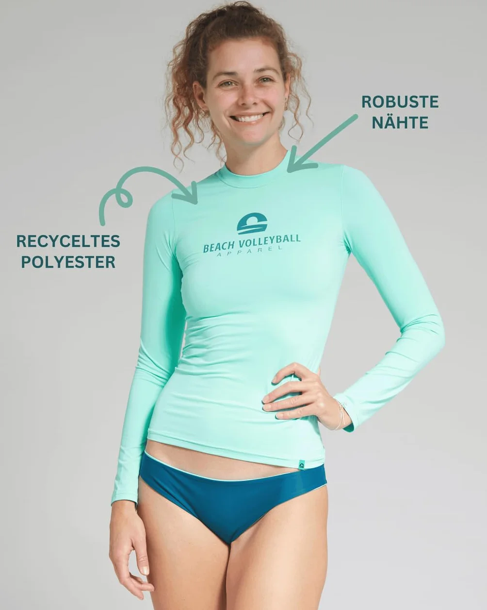 Damska koszulka z długim rękawem do siatkówki plażowej, z recyklingu, wyprodukowano w Portugalii, bielizna funkcyjna, koszulka z długim rękawem, UPF 50+, ochrona przed słońcem, woda, S