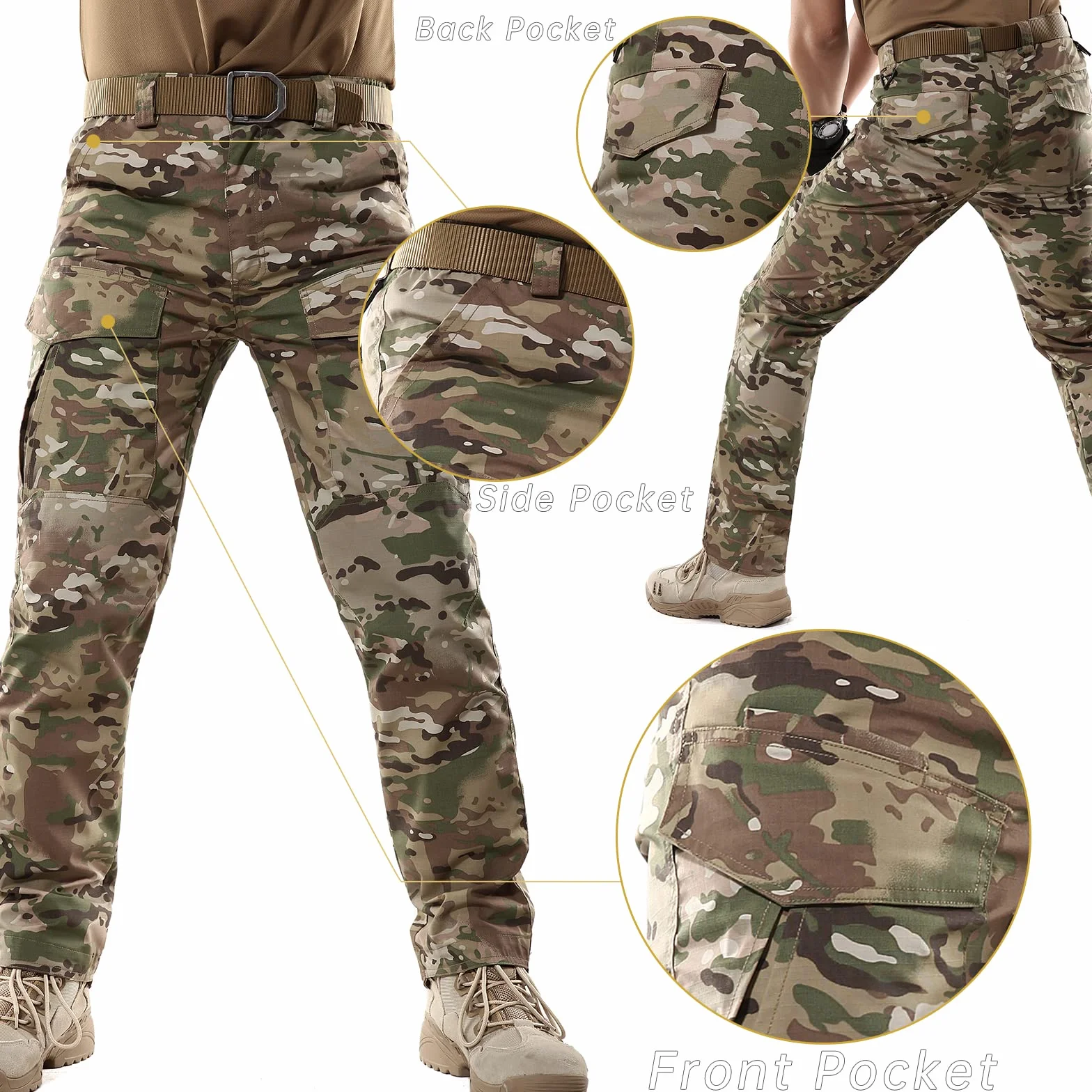 BWBIKE Męskie wojskowe taktyczne spodnie bojowe Paintball Outdoor Cargo Trainning Camo Works spodnie (bez paska), czarne