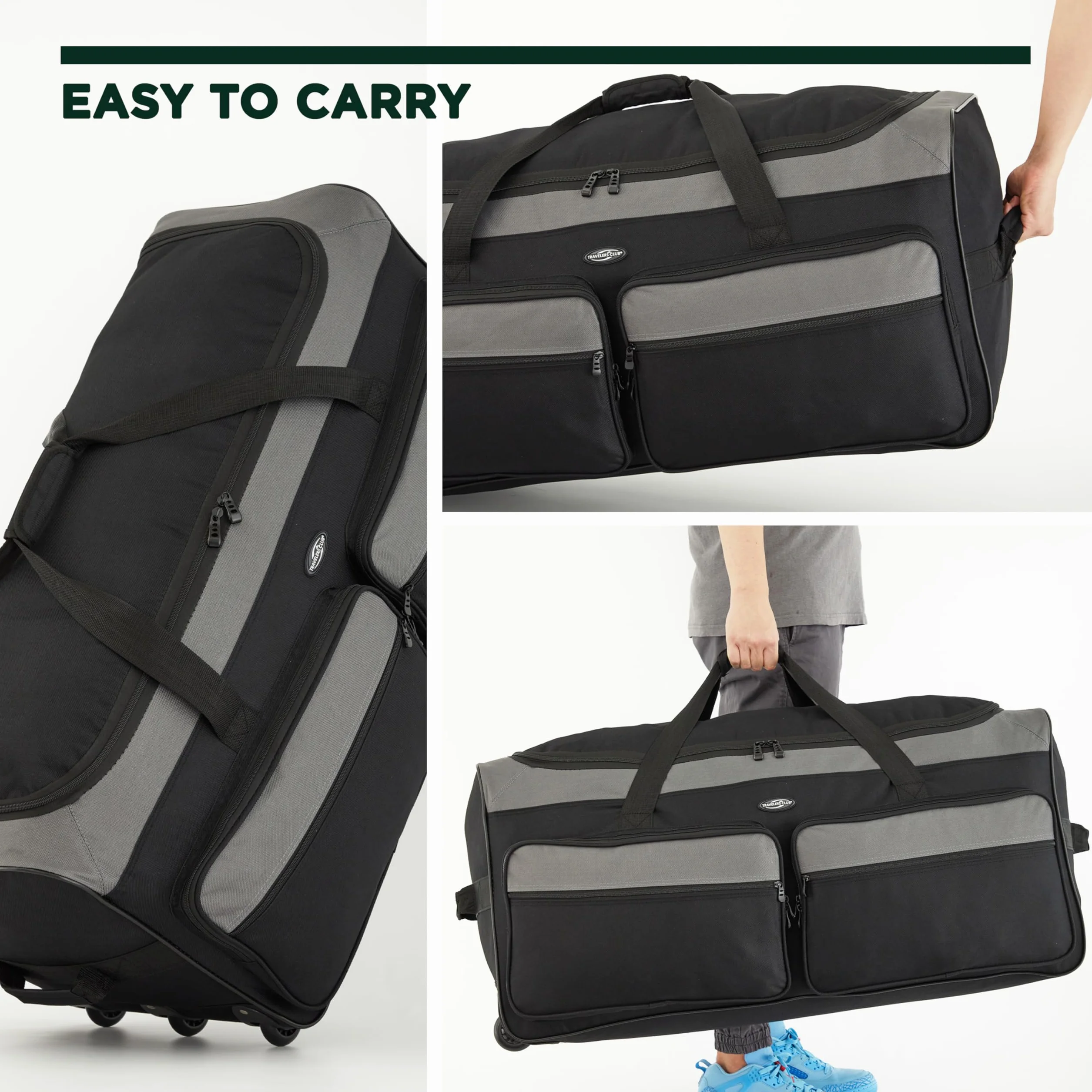 Travelers Club Space Saver, Torba podróżna na kółkach, 91,4 cm, potrójnie składana, 3-kołowa, kolor czarny/szary