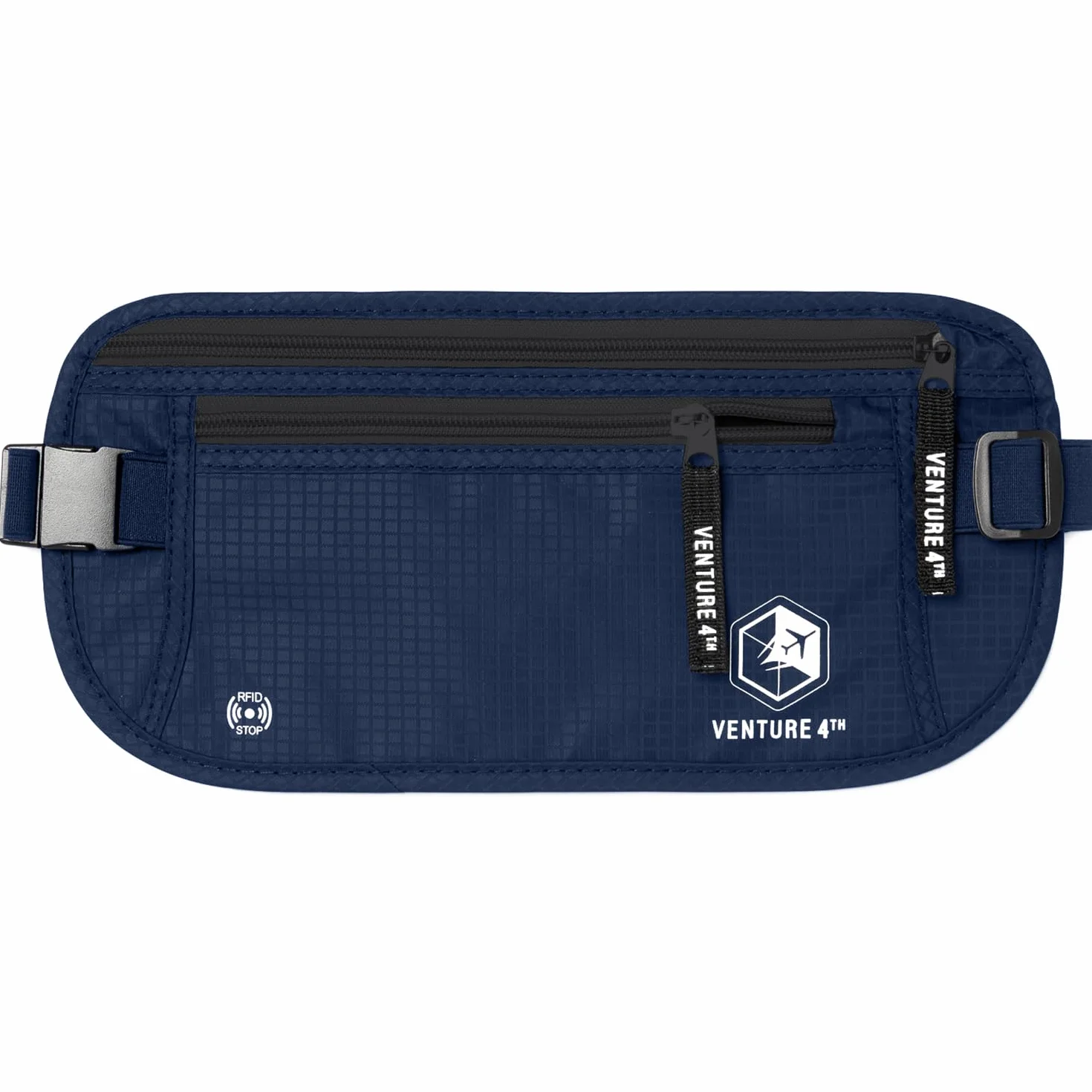 VENTURE 4TH Podróżna saszetka na pieniądze, smukłe etui na paszport z blokadą RFID do ochrony gotówki, kart kredytowych i dokumentów podróżnych, granatowy, One Size, Minimalistyczny