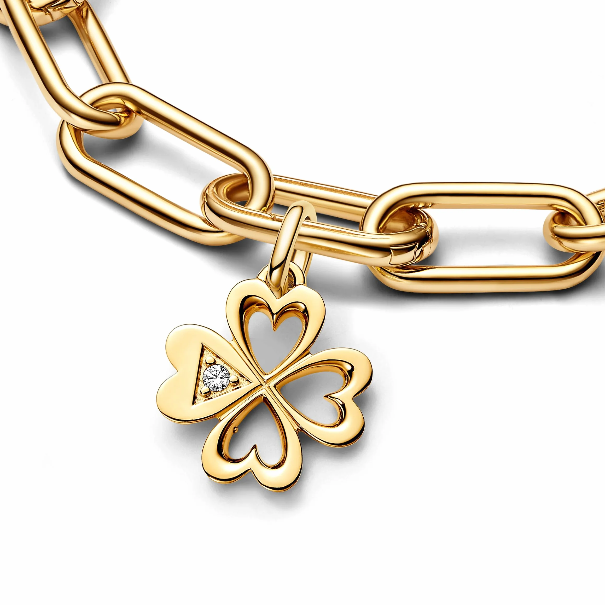 PANDORA ME Herz Vierblättriges Kleeblatt Medaillon-Charm aus Sterling Silber mit vergoldeter Metalllegierung, Cubic Zirkoniastein, Kompatibel ME und Moments Armbändern, 763034C01