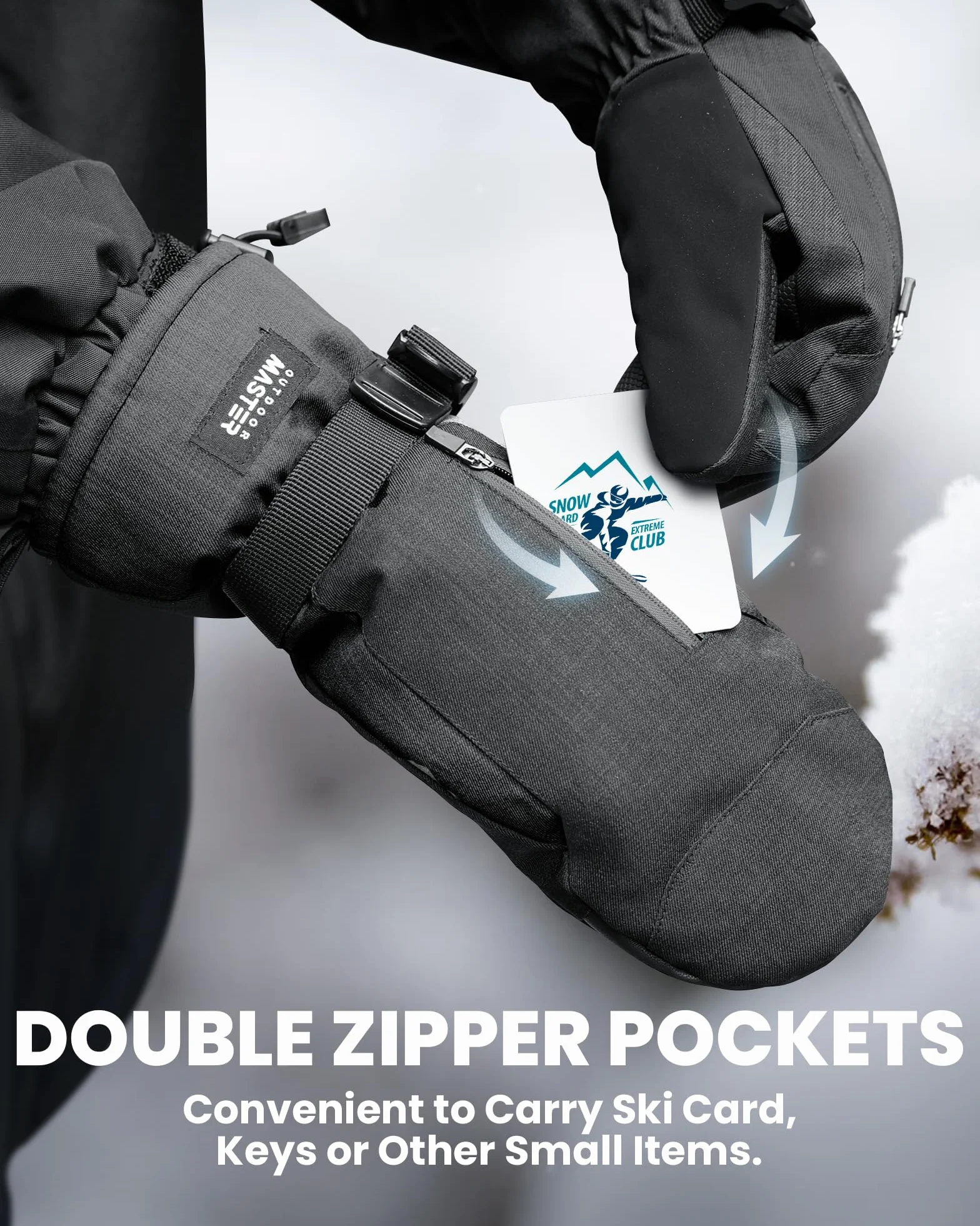 OutdoorMaster Rękawice narciarskie dla kobiet i mężczyzn, 3M Thinsulate, wodoszczelne, zimowe, ciepłe, wiatroszczelne, snowboardowe, rękawice narciarskie z podwójną kieszenią