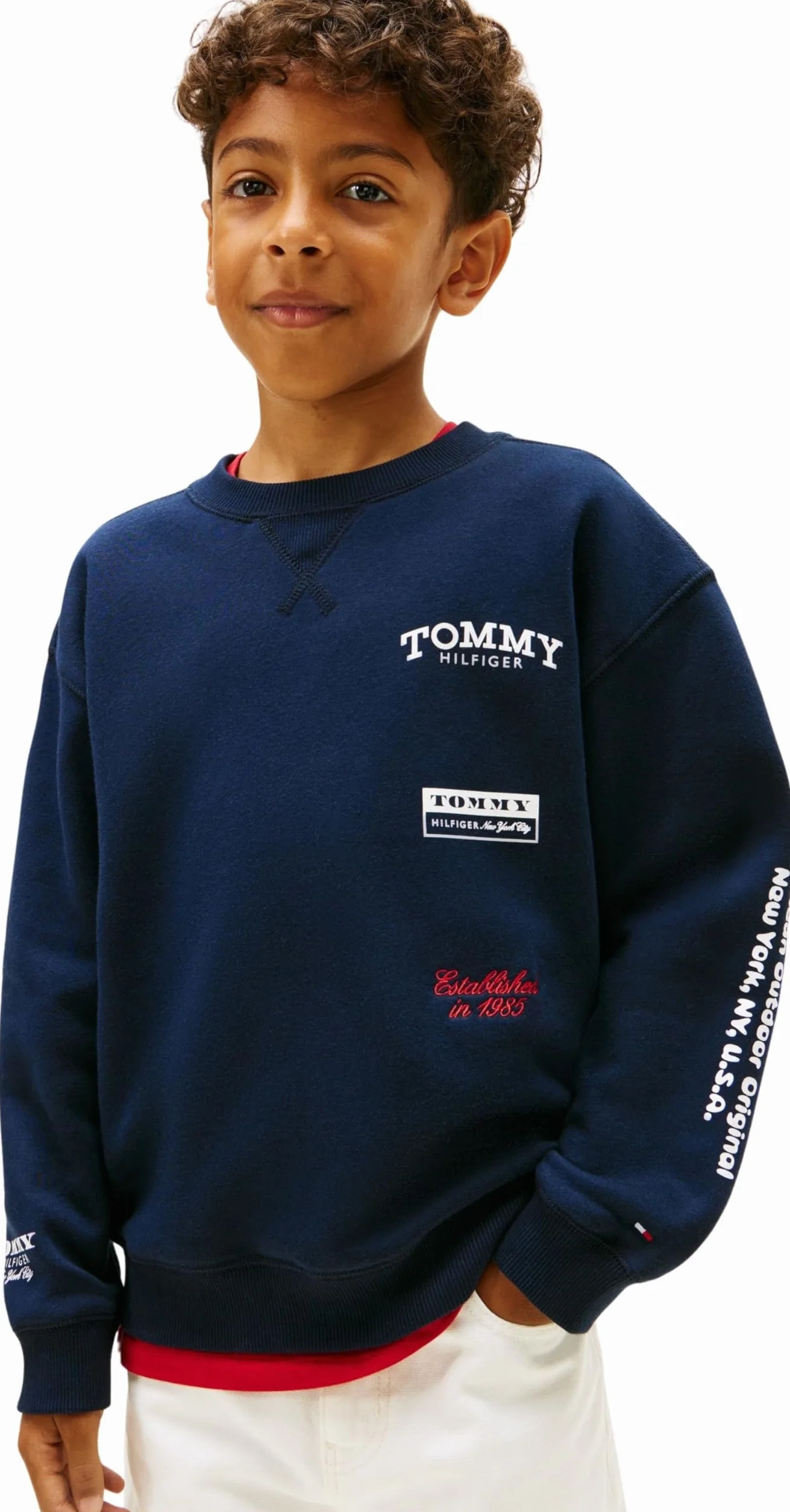 Tommy Hilfiger Bluza chłopięca MULTI PRINT C-NK KB0KB10031 Pulower, NIEBIESKA (Dark Night Navy), 14 lat, Niebieski (Dark Night Navy), 14 lat