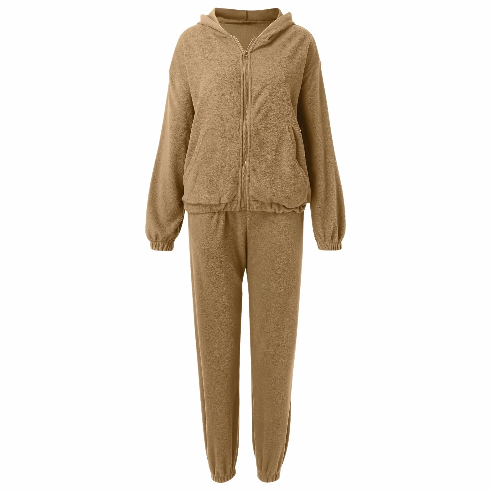 Damski dres do biegania z długim rękawem, dwuczęściowy strój, dres treningowy, jednokolorowy, kurtka z kapturem + długie spodnie do biegania, zestaw na czas wolny z zamkiem błyskawicznym, luźny strój