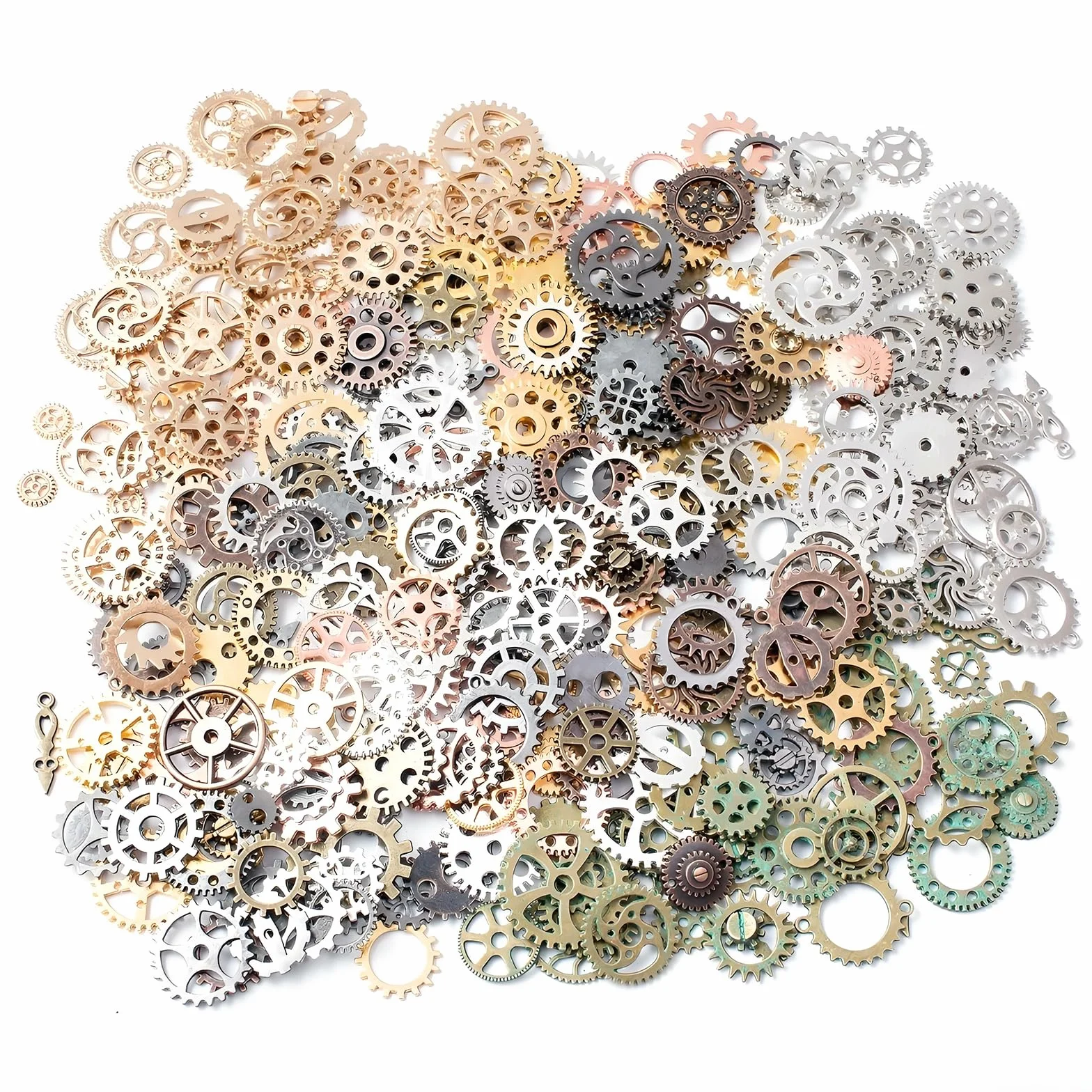 Koła zębate w steampunku, 300 g, vintage, metalowe, zawieszki, koła zębate, akcesoria do biżuterii, ręcznie wykonane, wielokolorowe, antyczna cyna, różowe złoto, zielony antyczny, l, Metal, nie