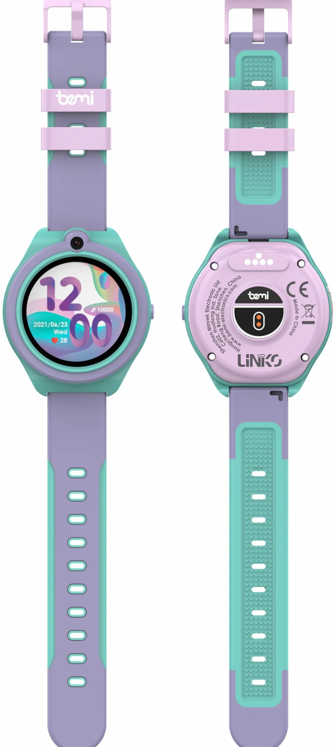 Bemi Linko Smartwatch Dziecięcy LTE GPS Fioletowy - Nagroda Designu 2023, Termometr, Monitor Tętna, Wodoodporny