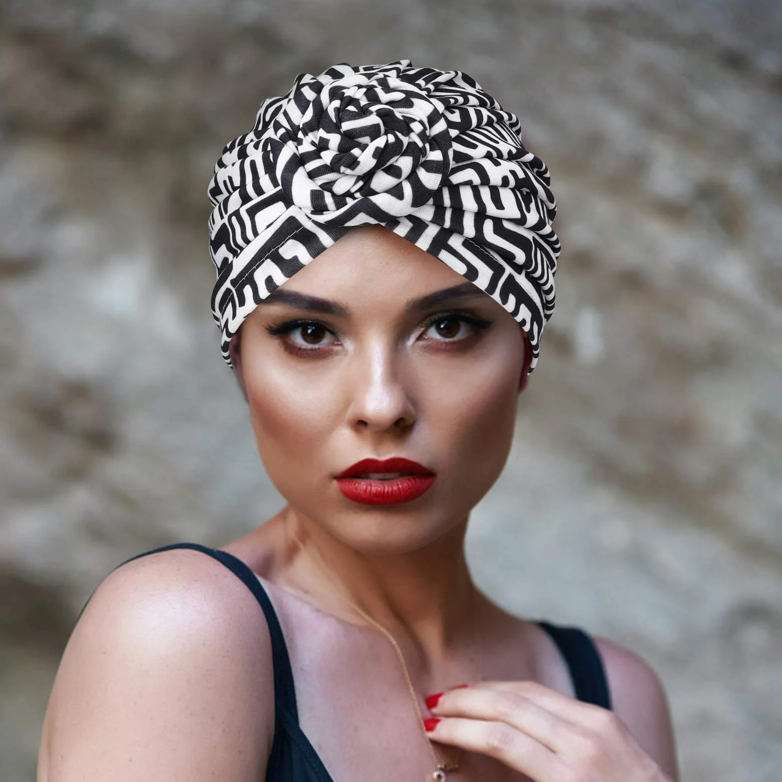 DRESHOW 4 Sztuk Damski Turban Afrykański Wzór Węzeł Opaska na Głowę Czapka Wstępnie Zawiązana Czapka Chemioterapia Kapelusz Przeciw Wypadaniu Włosów