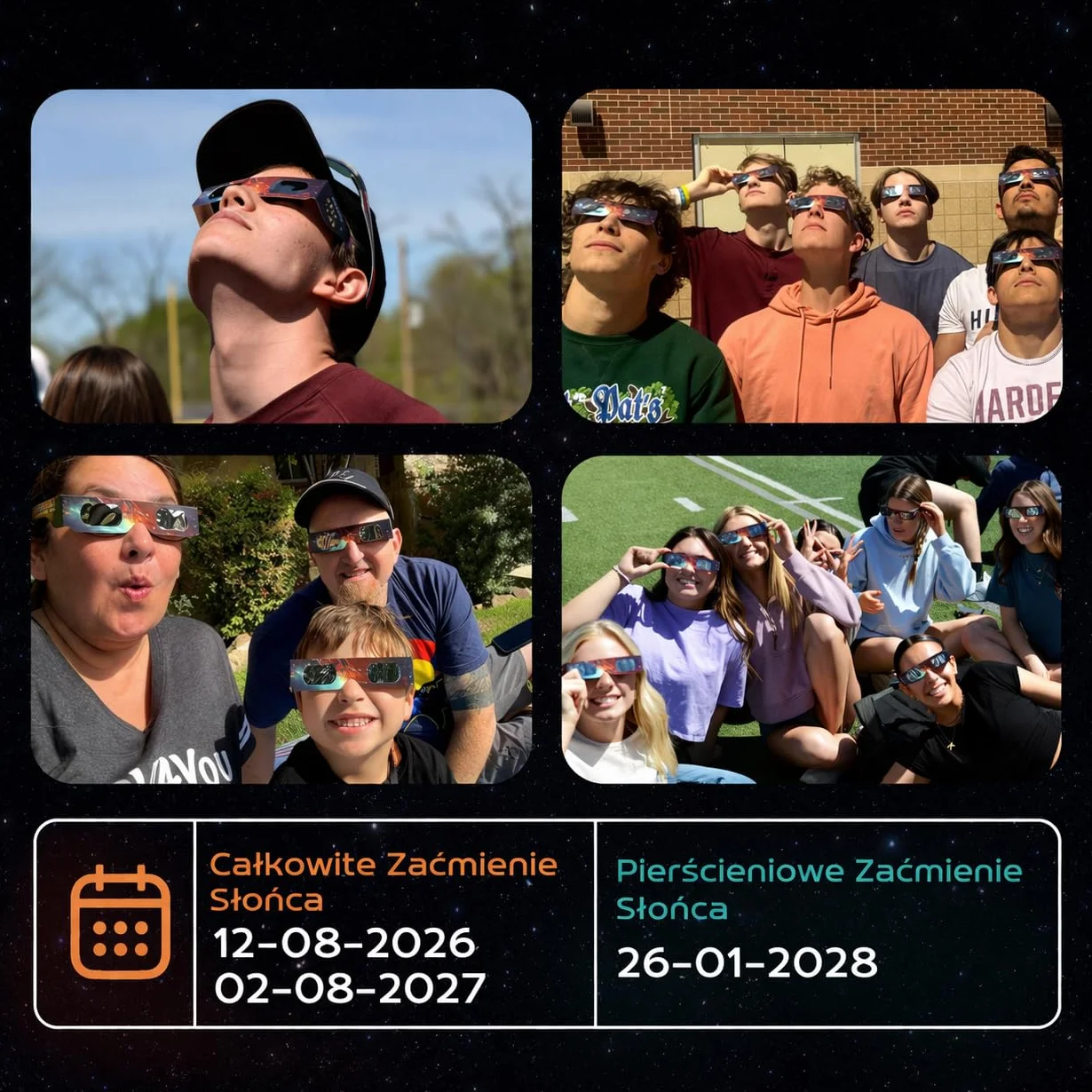 Okulary do oglądania zaćmienia Słońca Helioclipse 6 szt. 2026 - Przeznaczone do bezpiecznego oglądania zaćmienia Słońca - Zestaw 6 szt. - Bonus 1x filtr do telefonu