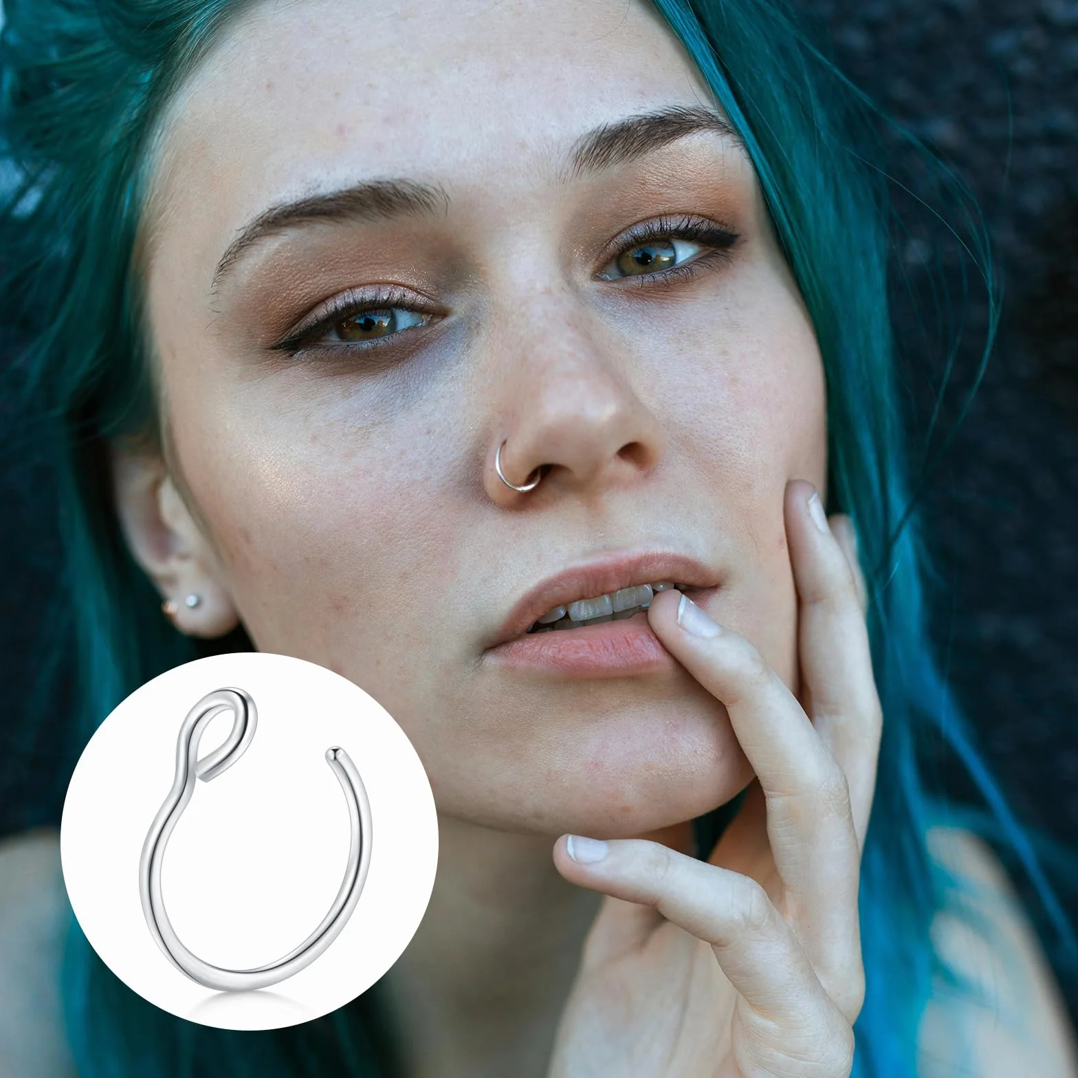 LAURITAMI 6 sztuk fałszywych piercingów 20 g, ze stali nierdzewnej, sztuczne kolczyki do nosa, warg, ucha, nosa, zestaw bez klipsów do nosa, 8 mm
