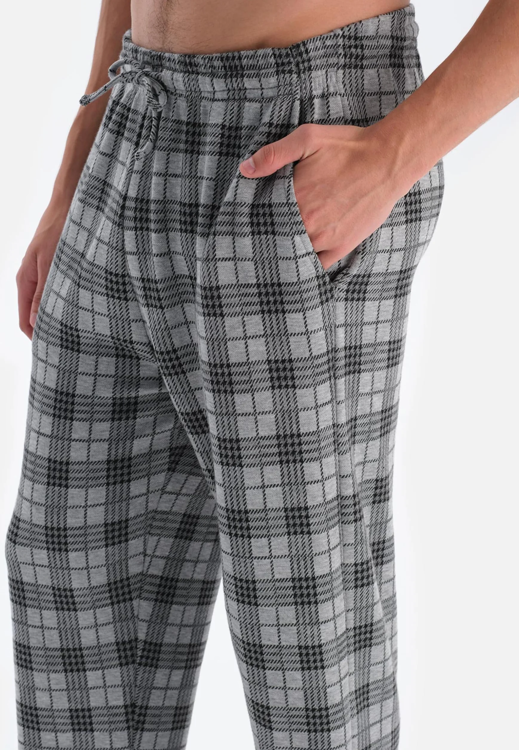 Dagi Zestaw piżamowy Mężczyźni Crew Neck Long Sleeve Plaid Pants Pajama Set