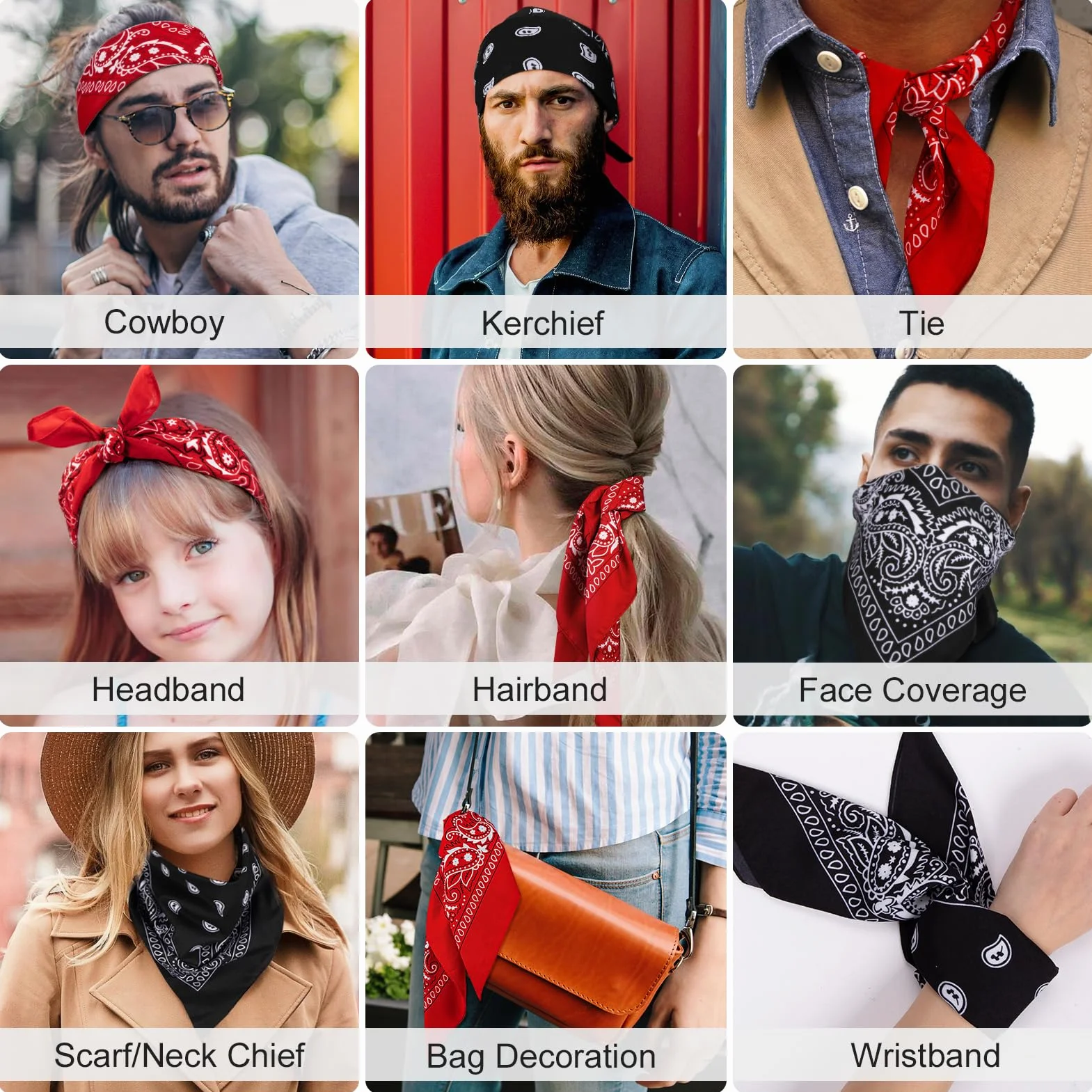 MELLIEX 4 sztuki bandana chusta na głowę dla kobiet i mężczyzn, paisley, chusta trójkowa, szal pirata, kowbojski, chusta nickit, 54 x 54 cm