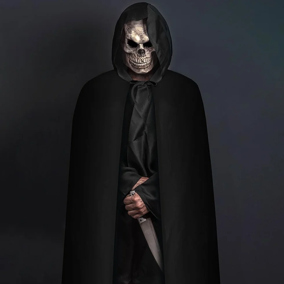 AOOWU Czarna peleryna z kapturem, długi kostium wampirów, peleryna Halloween na przebranie na karnawał, peleryna Halloween na karnawał przyjęcie urodzinowe