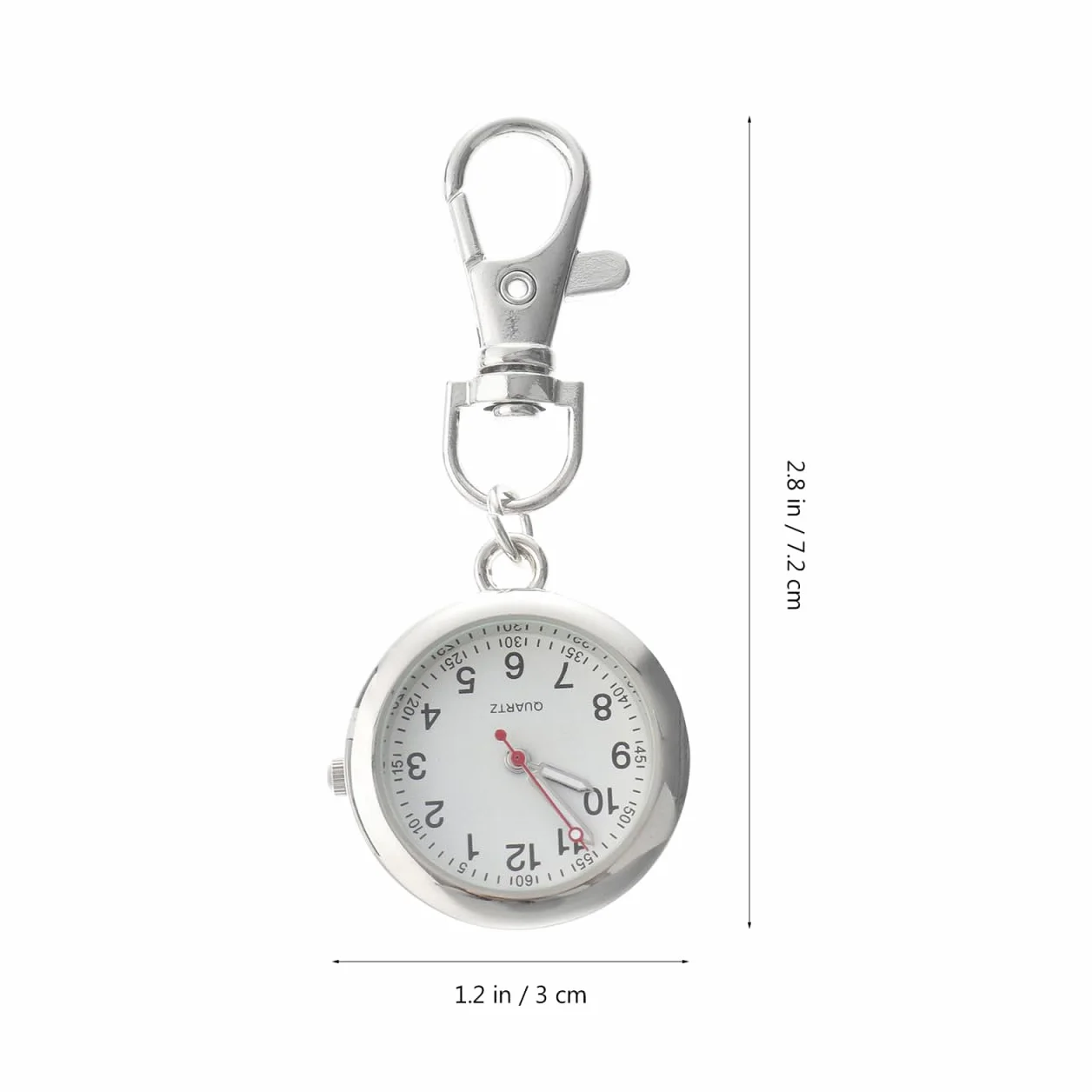 Zegarek z klamrą na klucze, metalowy zegarek damski, klips na zegarek, szkło, kwarcowy, dla pielęgniarki, łatwy odczyt, srebro, 7.2x3cm, moda