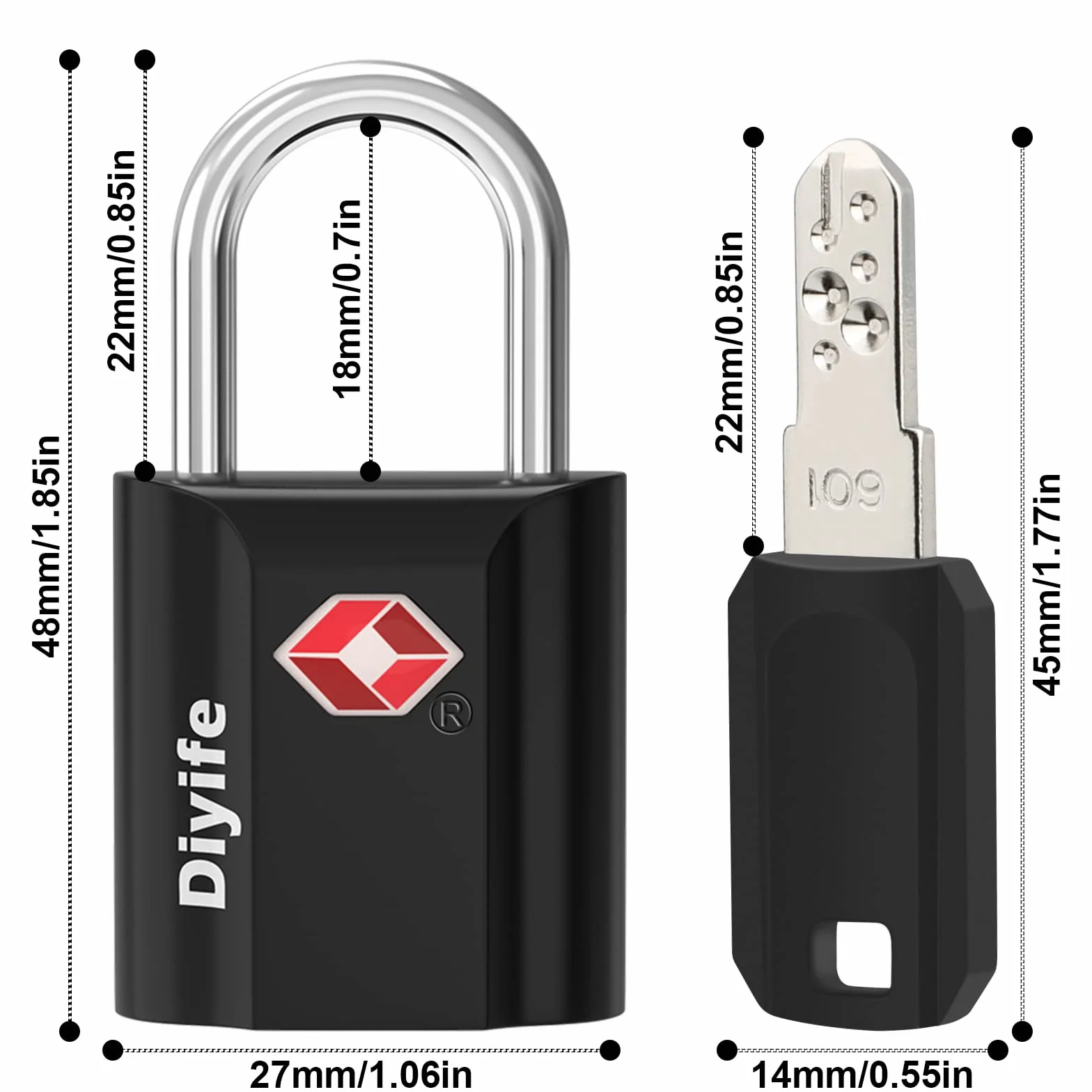 Diyife TSA Luggage Locks, [2 sztuki 4 klucze] zamek bezpieczeństwa blokada podróżna do walizek walizka itp. (Czarny)