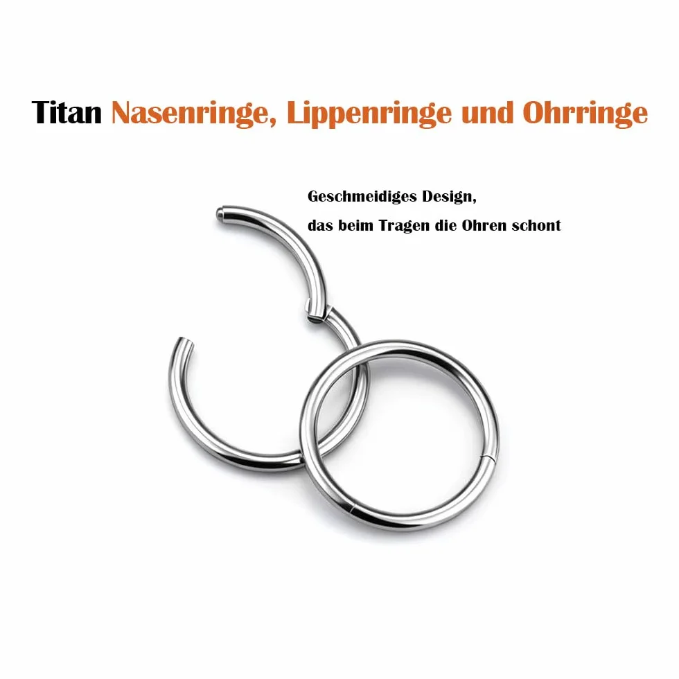 LAURITAMI Tytanowa obręcz do nosa 20G 18G 16G 14G stop tytanu na zawiasach clicker - kolczyk do nosa, biżuteria do przegrody nosowej, helix, chrząstka, tragus, stokrotka, wargi, biżuteria, 6/8/10/12