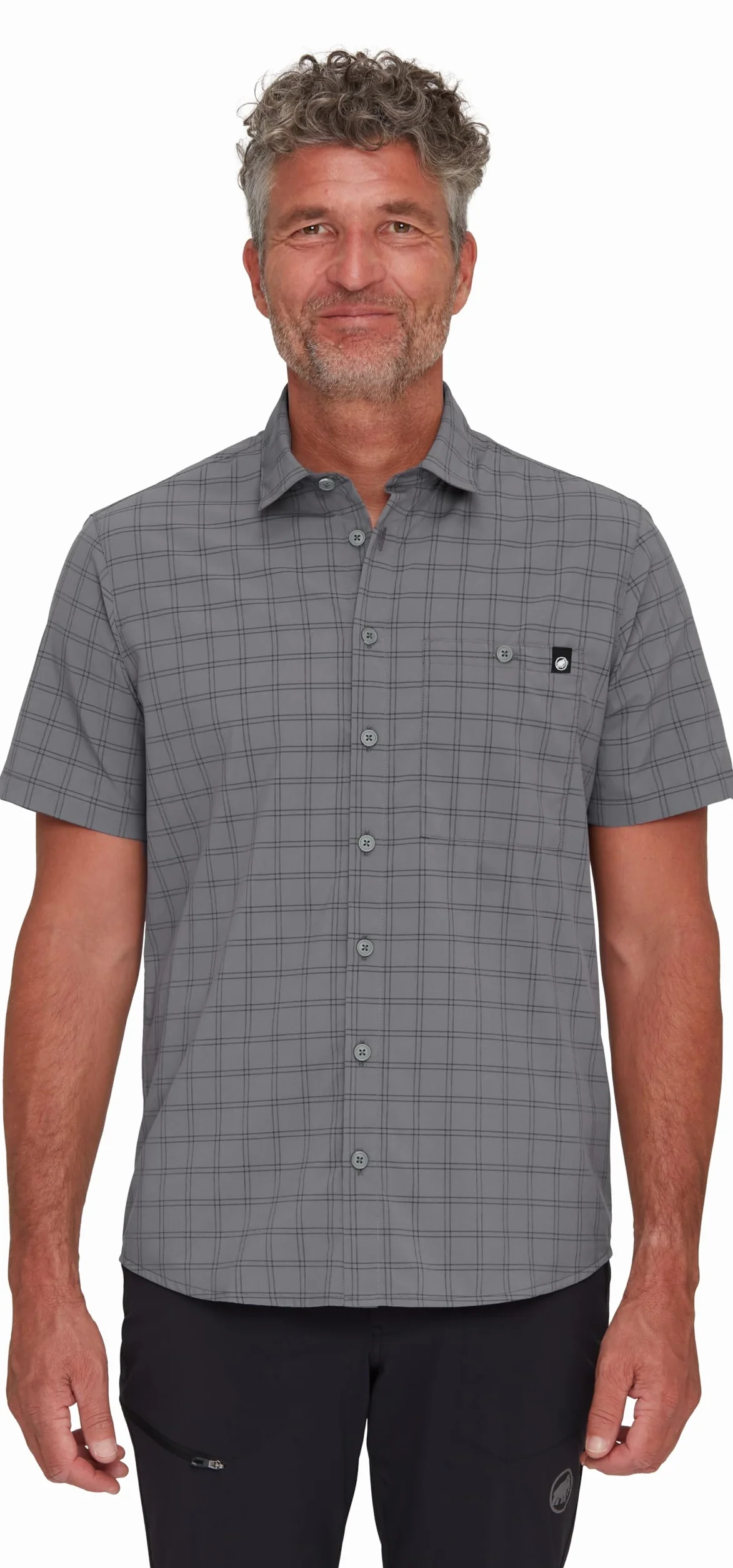 Mammut Lenni Shirt Men – Koszula Trekkingowa Męska | Krótki Rękaw, Ochrona UV, Szybkoschnąca i Oddychająca | Rozmiar M, Stalowy-czarny