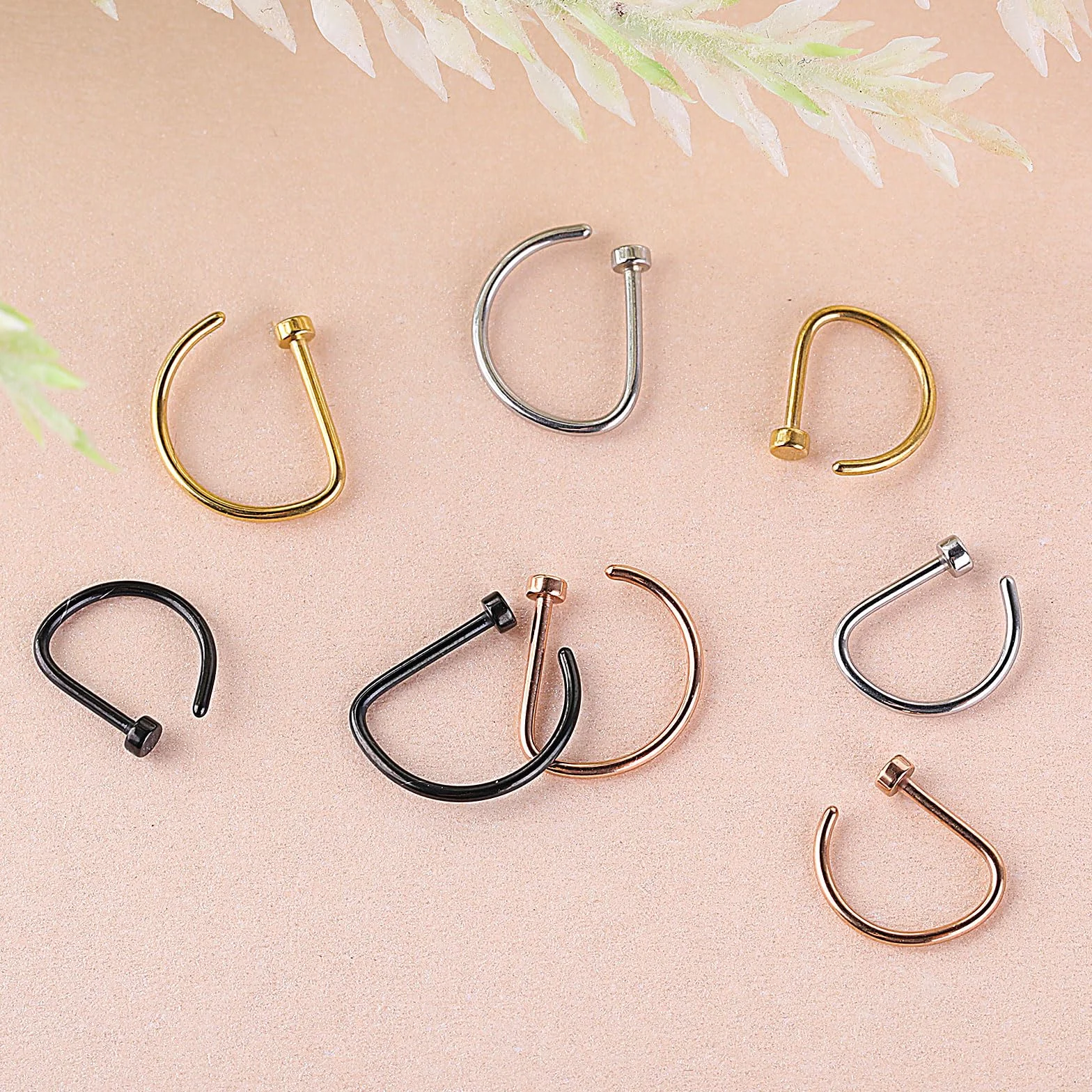 Yolev 8 szt. sztucznych pierścieni do nosa, obręcz w kształcie litery D, śruba do nosa, diament, mały piercing biżuteria, obręcz do nosa do sztucznej wargi, przegrody nosowej, zestaw