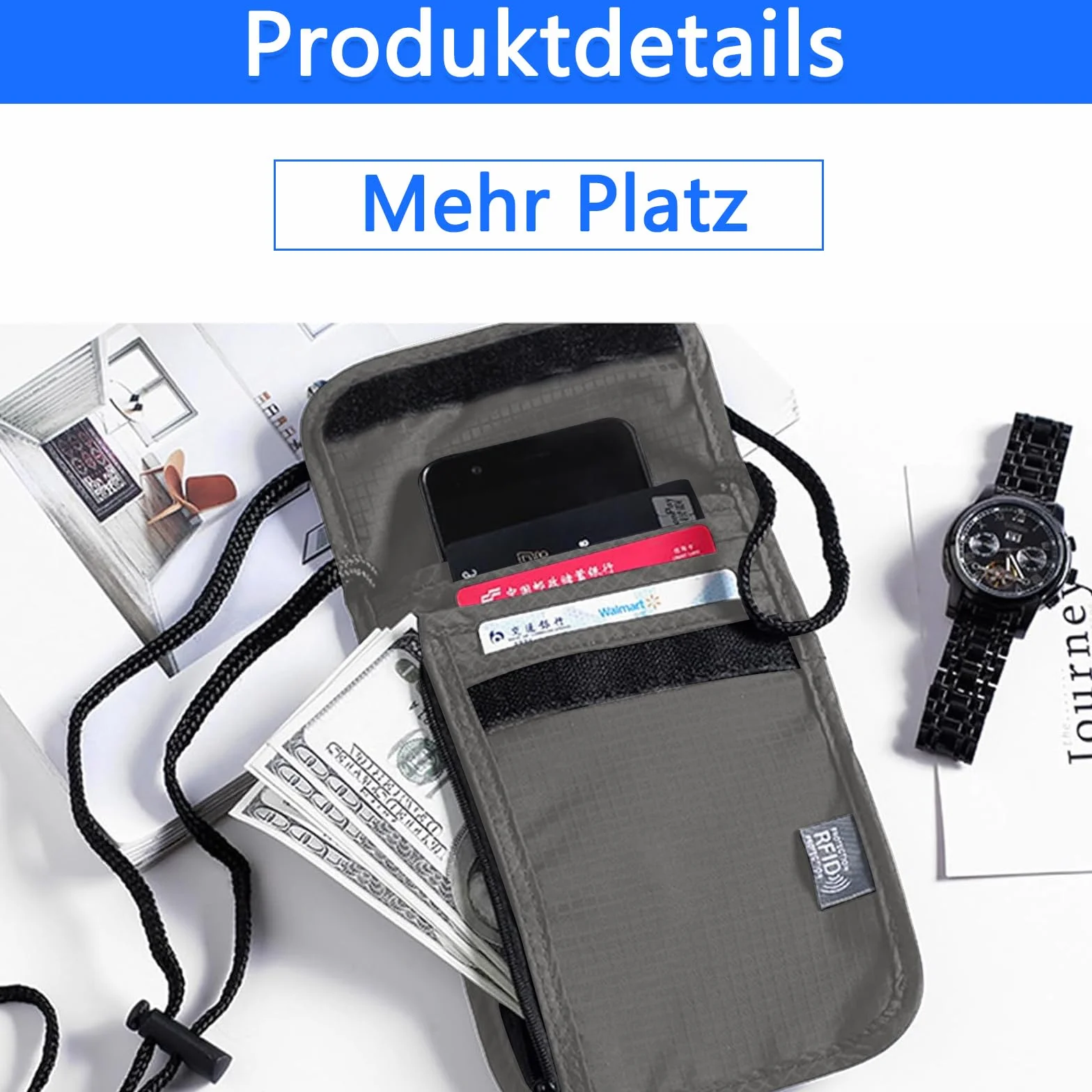 Wodoszczelna torba na piersi do podróży, unisex, torba podróżna, torba na paszport, mała torba na ramię, zabezpieczenie przed kradzieżą, na paszport, karty kredytowe, smartfon, monety i akcesoria