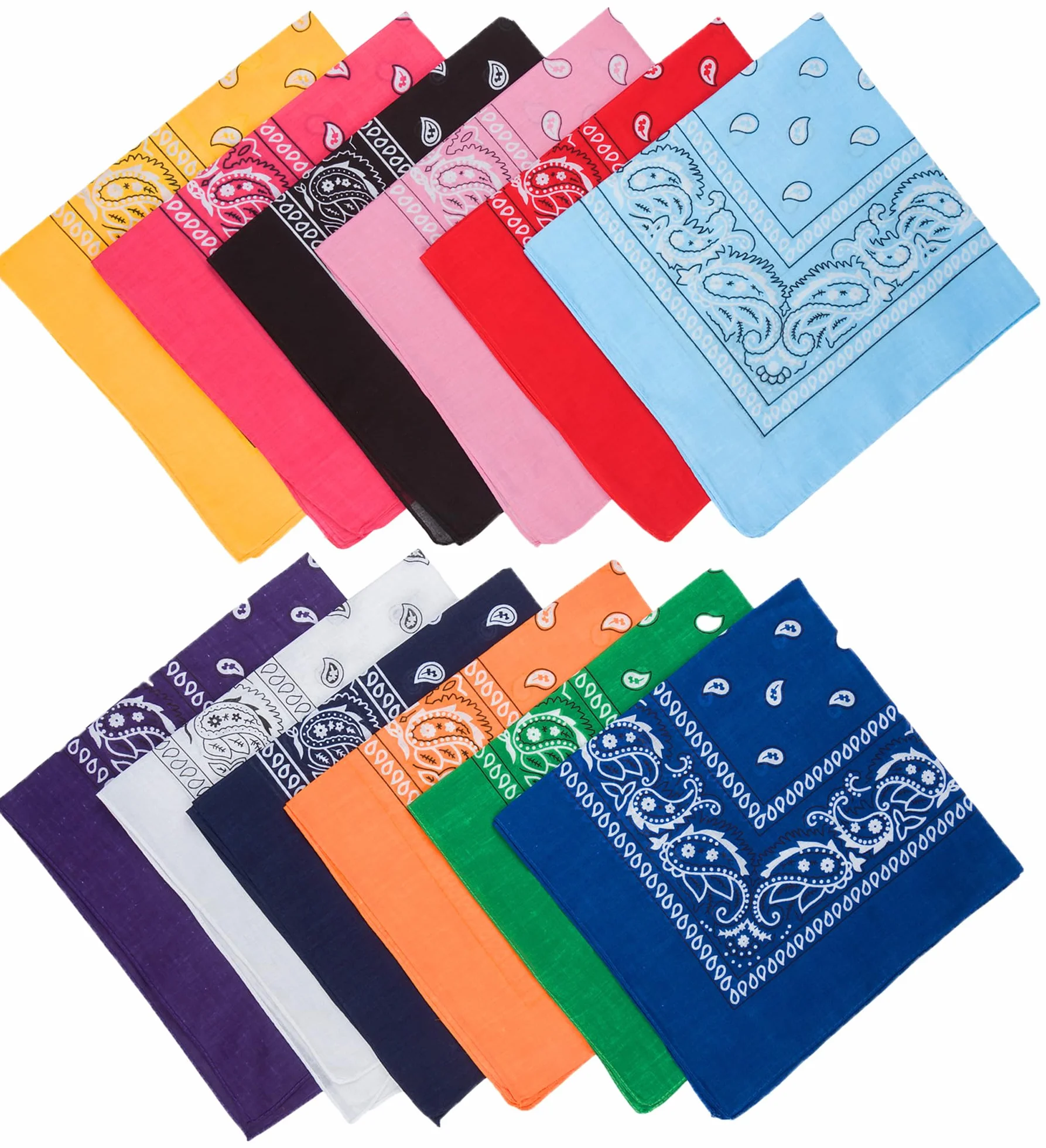 12 Mieszanych Kolorów Bandana Wielofunkcyjna - Nakrycie Głowy, Chustka na Szyję, Kolarska, Kowbojska - Paisley Komin na Głowę - Męska, Piracka, Wielopak Różne Wzory