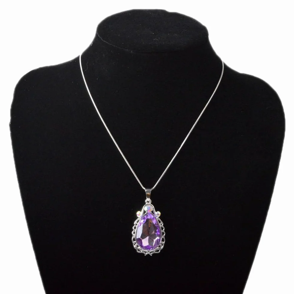 Sofia naszyjnik amulet łezka ametyst wisiorek naszyjnik Sofia kostium księżniczki biżuteria dla małych dziewczynek, Metal, Ametyst