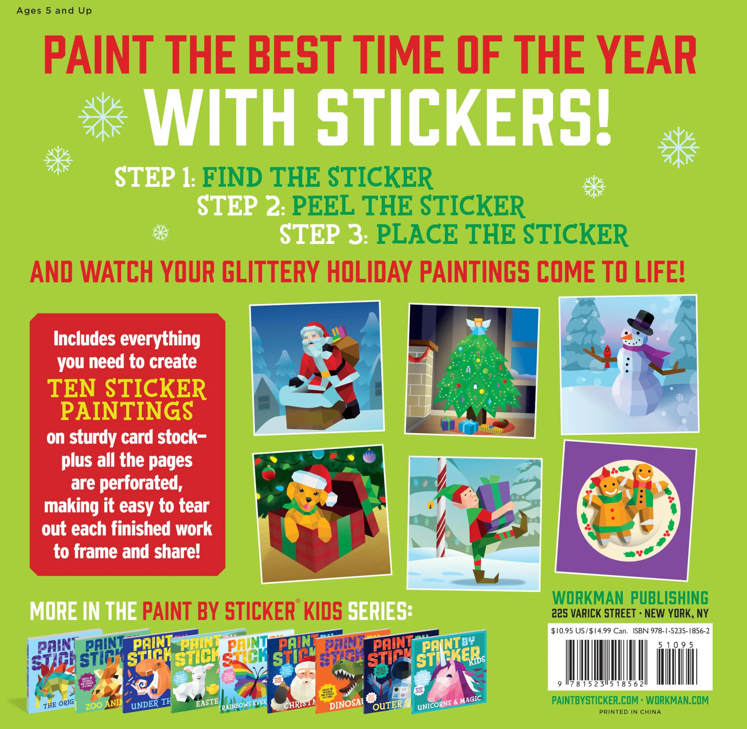 Paint by Sticker Kids: Holly Jolly Christmas: Create 10 Pictures One Sticker at a Time! Includes Glitter Stickers