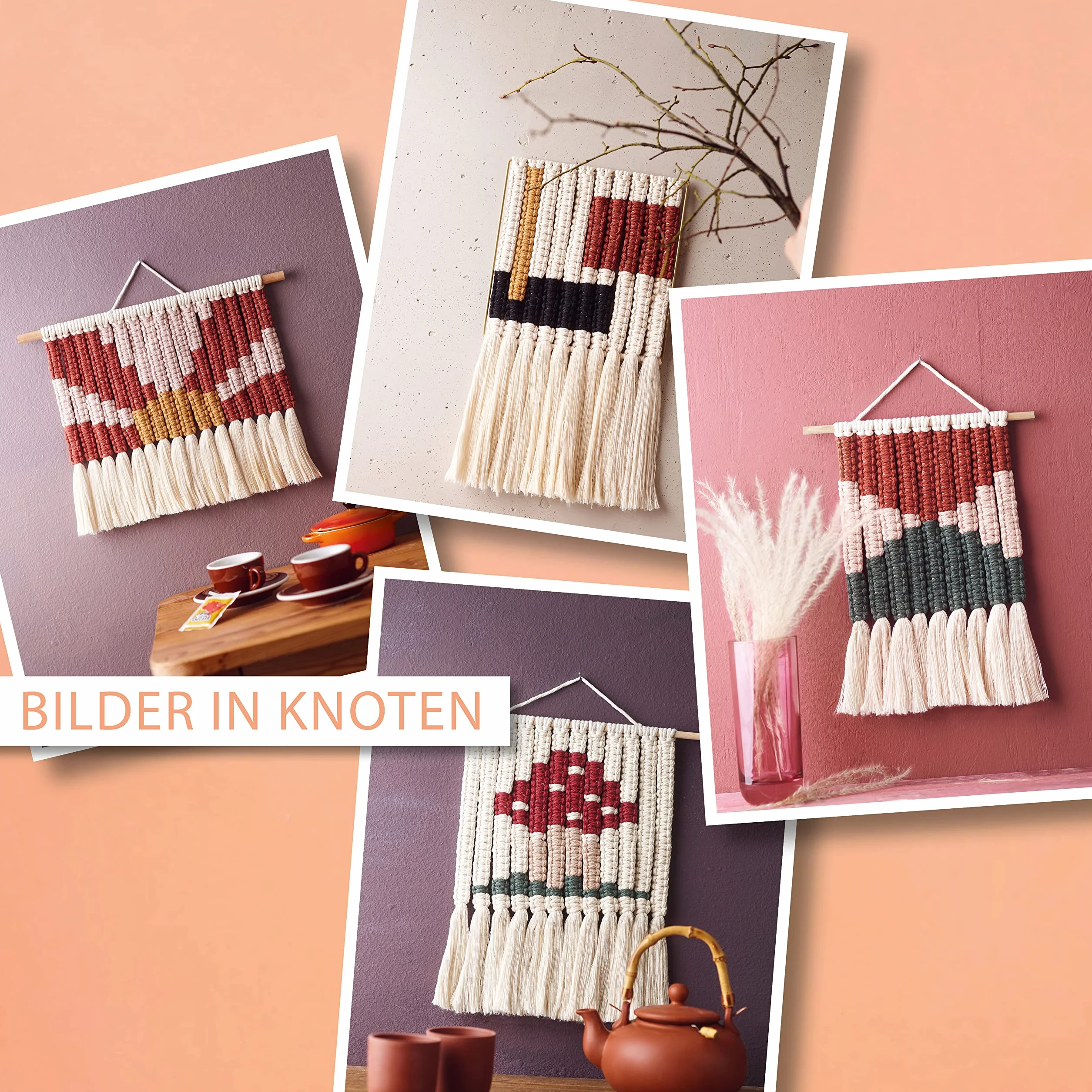 Makramee Wandbilder im Kreuzknoten-Design: Landschaften, Muster und Symbole ganz einfach geknüpft. Von der erfolgreichen Buchautorin Josephine Kirsch alias @yeah_handmade