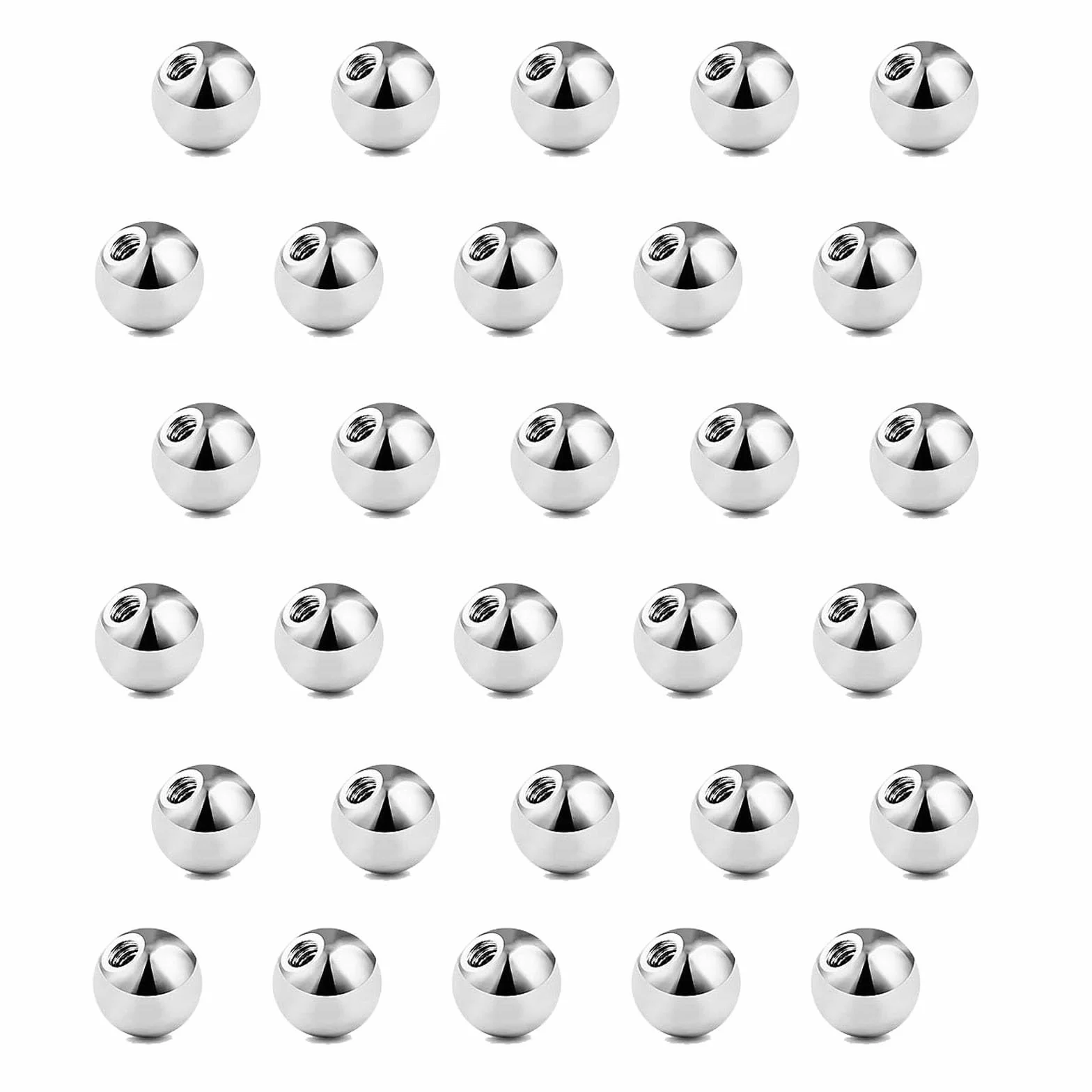 Kulki do piercingu, 30 sztuk, 3 mm, srebrne, kulka zapasowa, stal chirurgiczna, gwint 1,2 mm, do piercingu nosa, wargi, brwi, helix