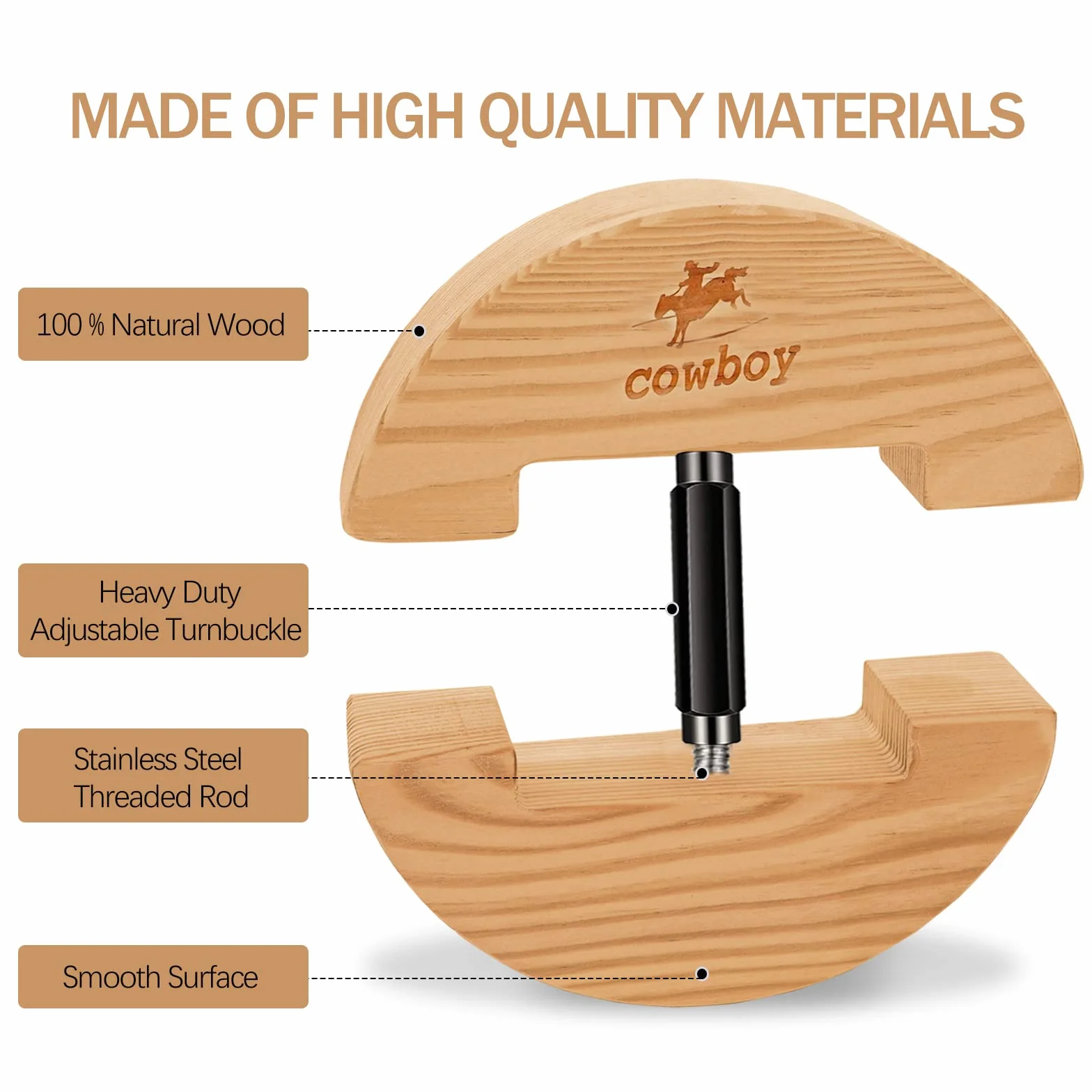Cowboy®, kolorowy, regulowany i wytrzymały napinacz na kapelusze, rozmiar S: 16,5 do 24 cm, rozmiar L: 19 do 27 cm, drewno, czarny, S