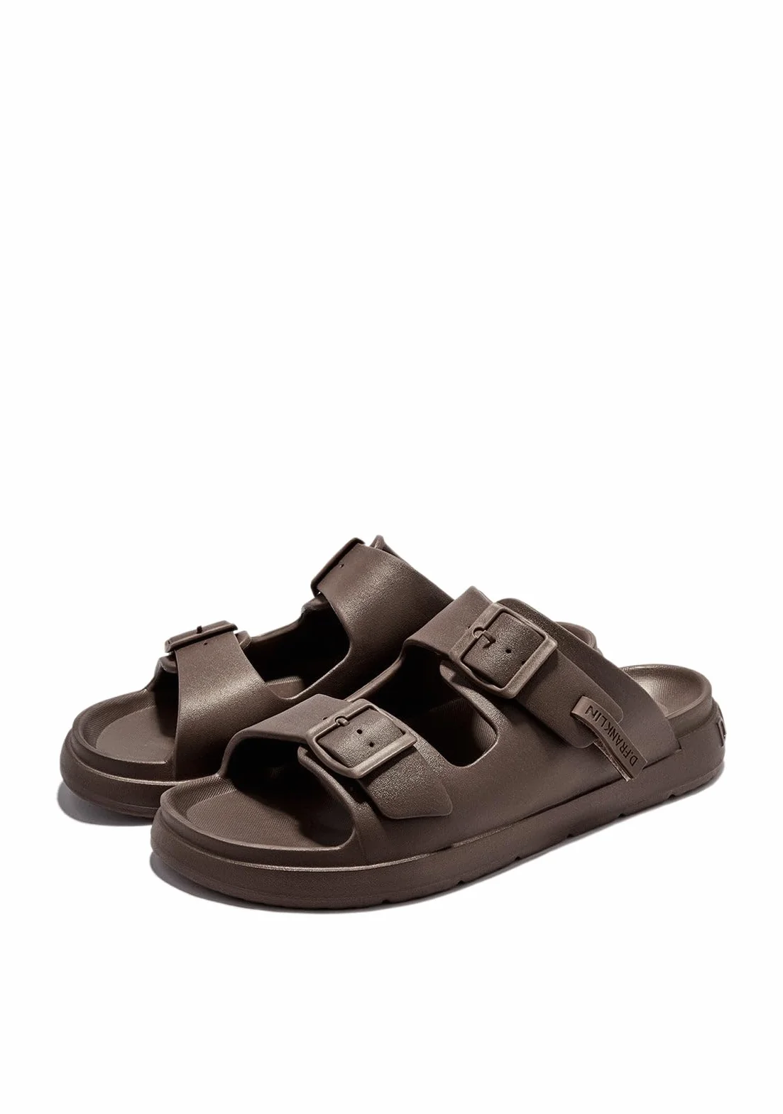 D. Franklin Sandały Otwarte Unisex z Regulowaną Klamrą Vibe Brązowe - Wygodne, płaskie sportowe sandały na lato - Rozmiar (44) - Model Buckle