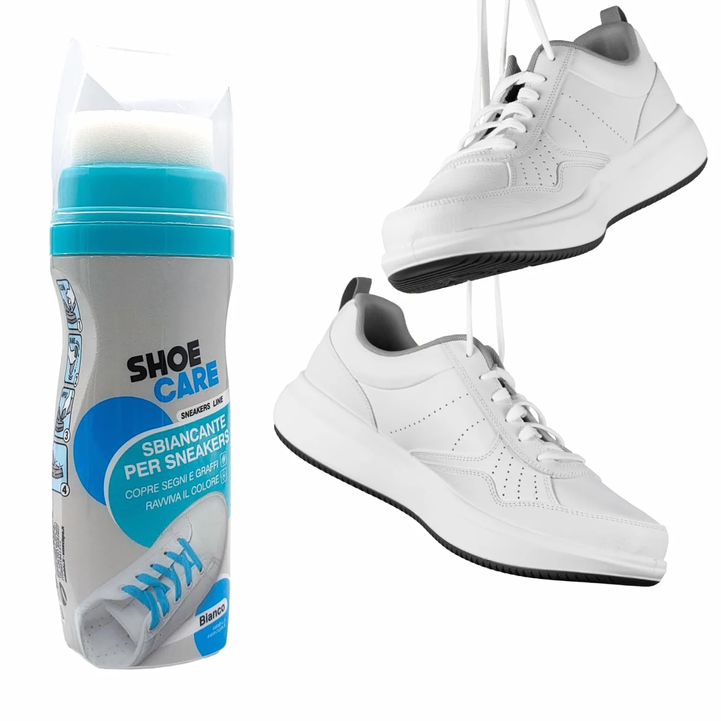 Kompletny zestaw do sneakersów - polerowany i wybielający 75 ml z praktycznym aplikatorem w tubce z gąbką - usuwa plamy i zabrudzenia - idealny do butów gimnastycznych