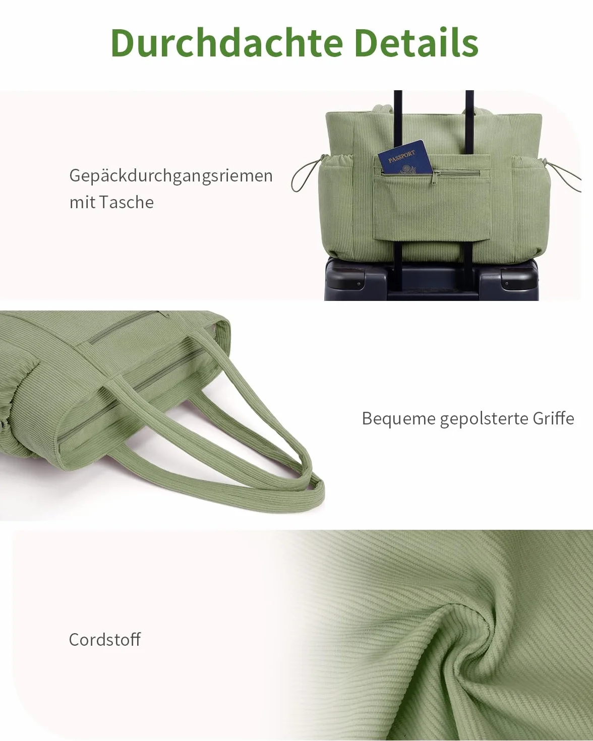 ECOHUB Cord Shopper damska duża torba z zamkiem błyskawicznym, torba robocza z kieszenią na laptopa o przekątnej ekranu 15,6", duża torebka do szkoły, na uczelnię, do biura, na co dzień, w podróż