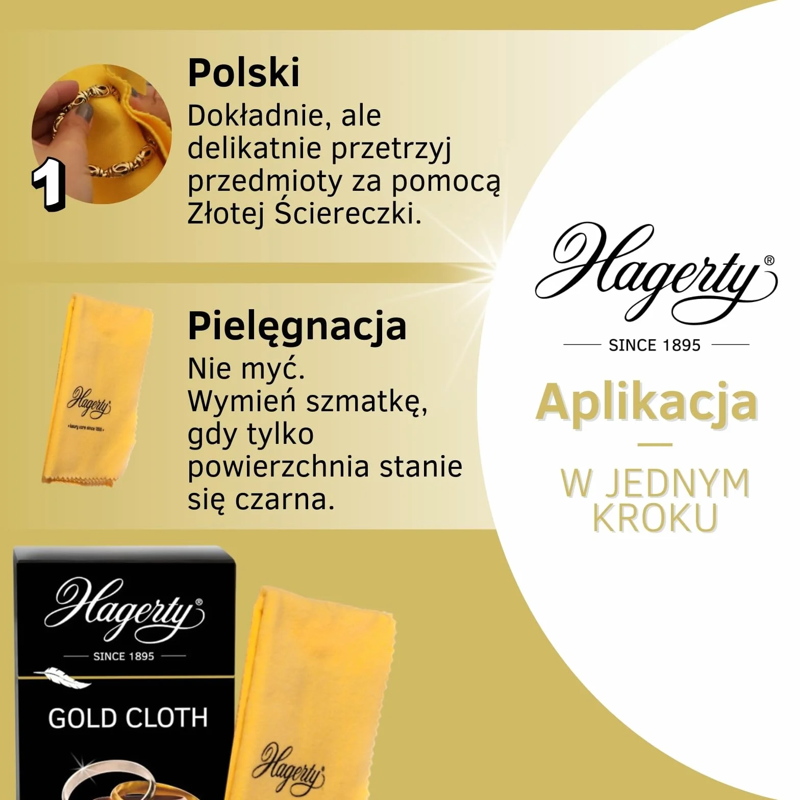 Hagerty Gold Cloth Ściereczka do czyszczenia złota 36 x 30 cm I Impregnowana bawełniana ściereczka do czyszczenia złotej biżuterii przywracająca połysk I Skuteczna ściereczka do polerowania biżuterii