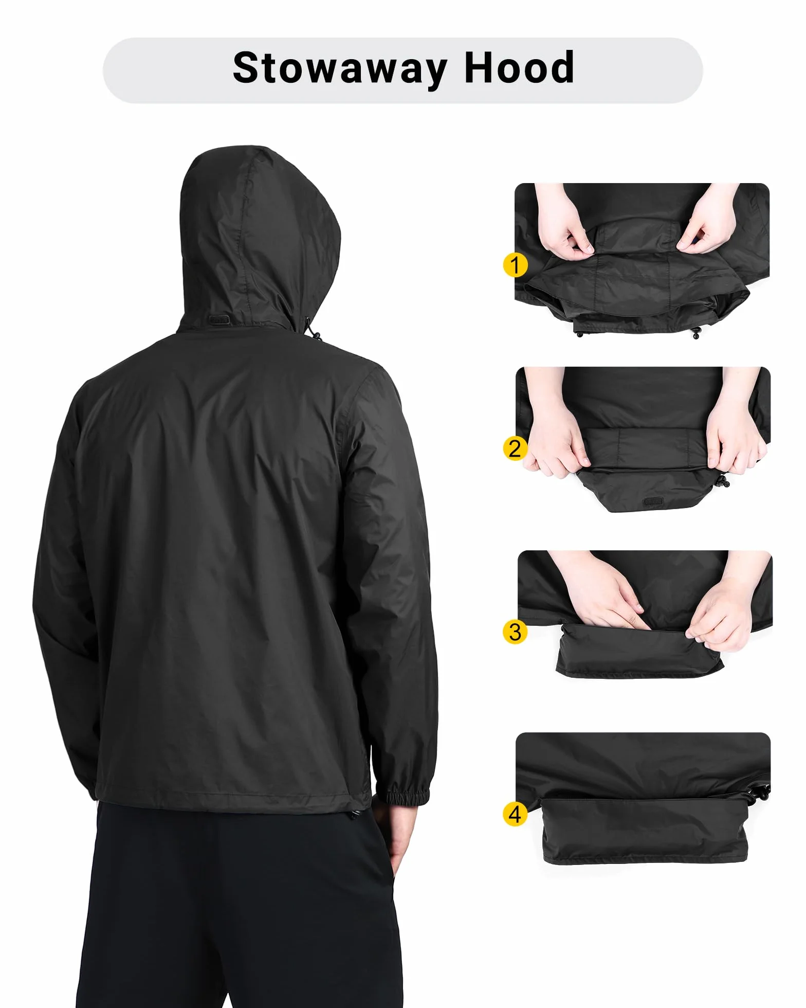Outdoor Ventures Męska kurtka przeciwdeszczowa, wodoszczelna, ultralekka, cienka, składana kurtka przeciwdeszczowa, oddychająca kurtka rowerowa, sportowa