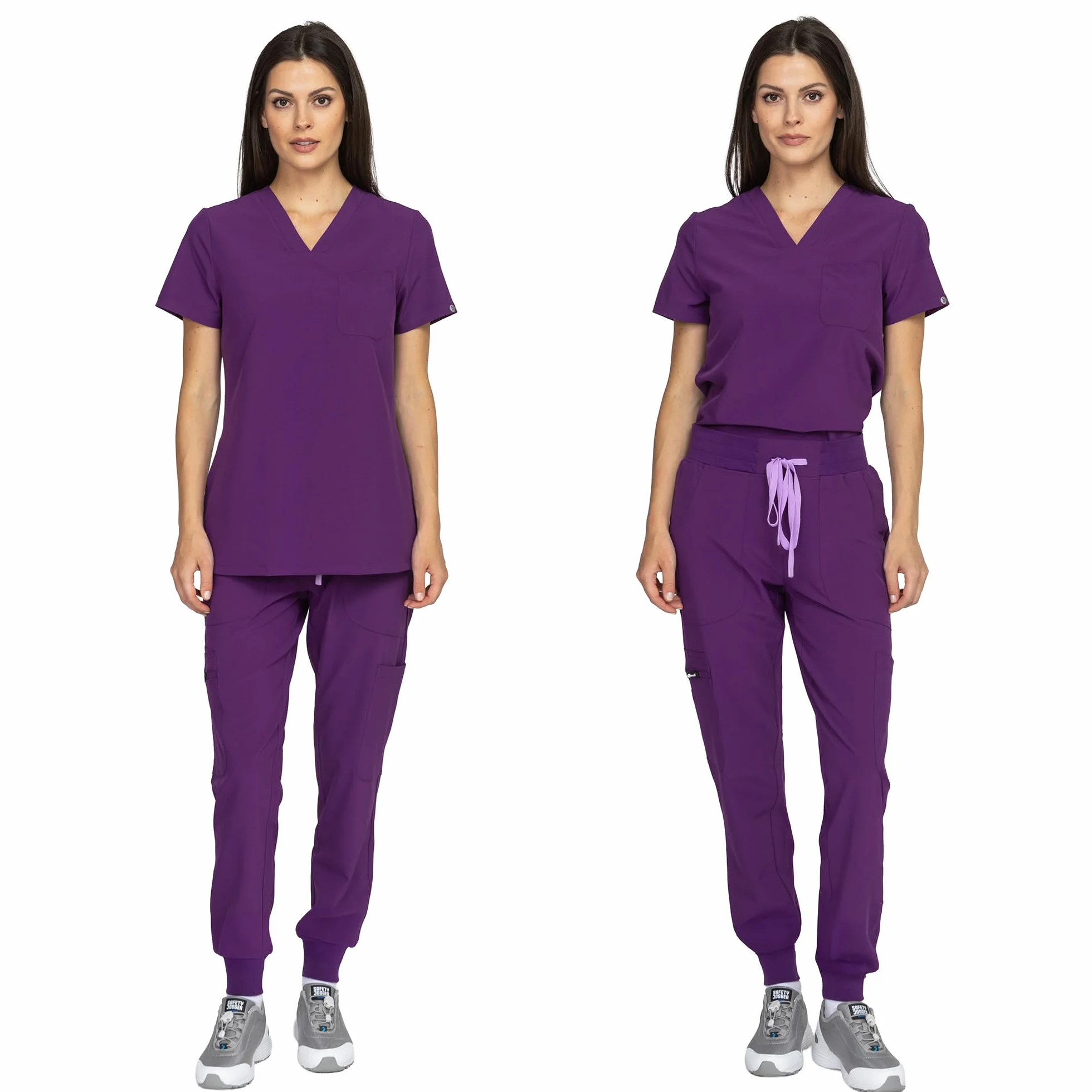 B-well Naomi Damen-Schrubb-Set Schlupfkasack + Schlupfhose Set Medizin Arzt Uniform Schlupfjacke Oberteil mit Hose Medizinische Berufsbekleidung mit Elastan (Aubergine, 3XL)