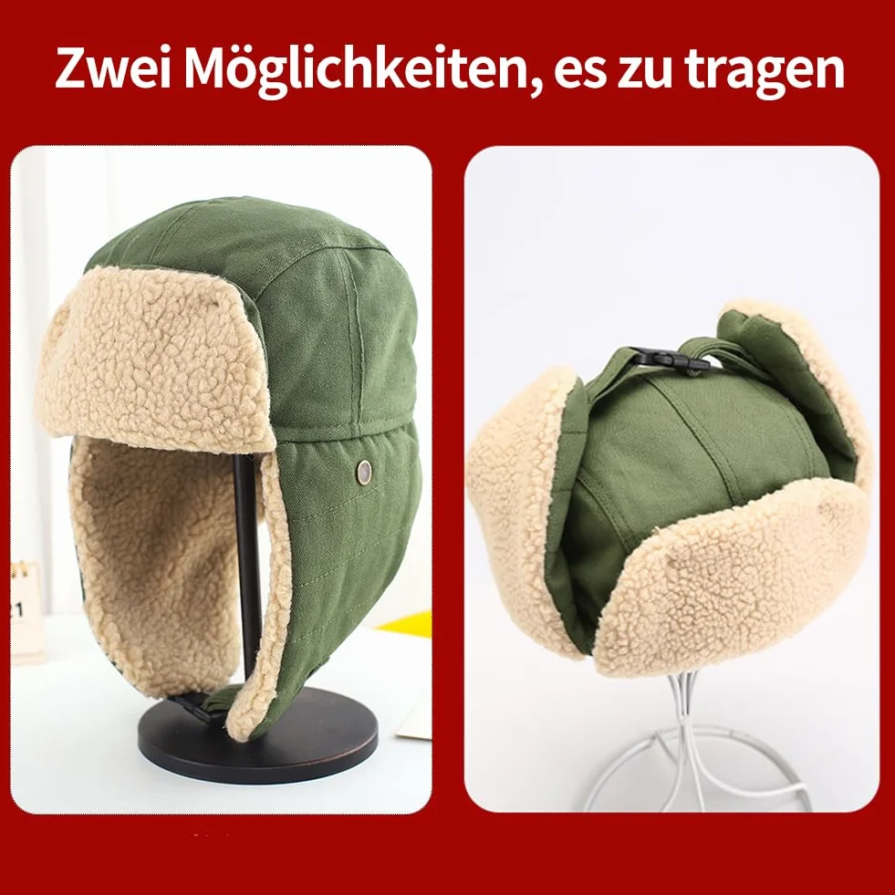 Czapka lotnicza z mieszanki wełny z klapkami na uszy, zimowe czapki rosyjskie, czapka myśliwska Ushanka