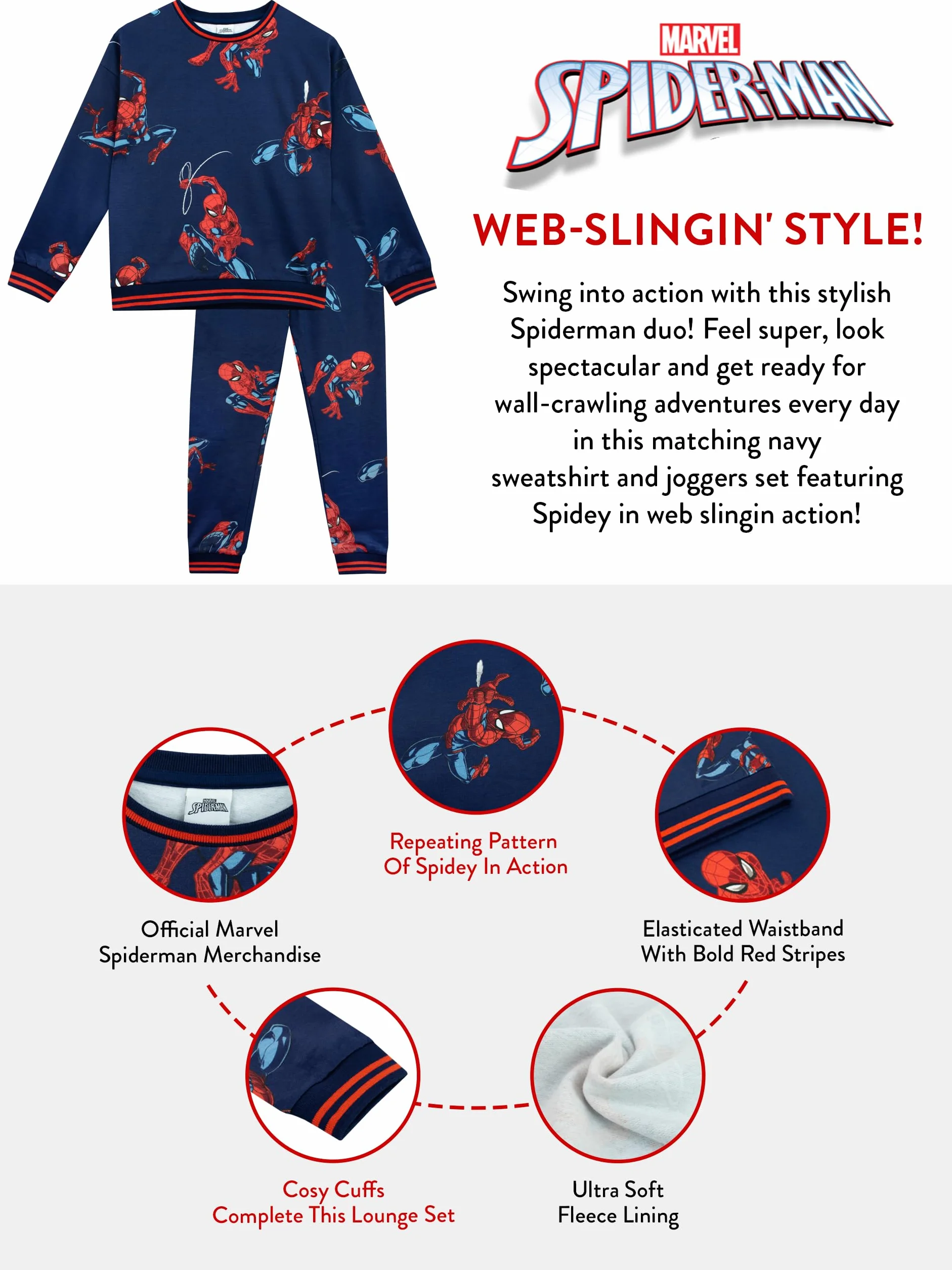 Komplet Spiderman od Marvel dla Chłopców | Bluza i Dresowe Spodnie dla Chłopców | Dres Spiderman dla Dzieci | Rozmiary od 2 do 12 lat | Oficjalna Odzież z Spidermanem Niebieski 128