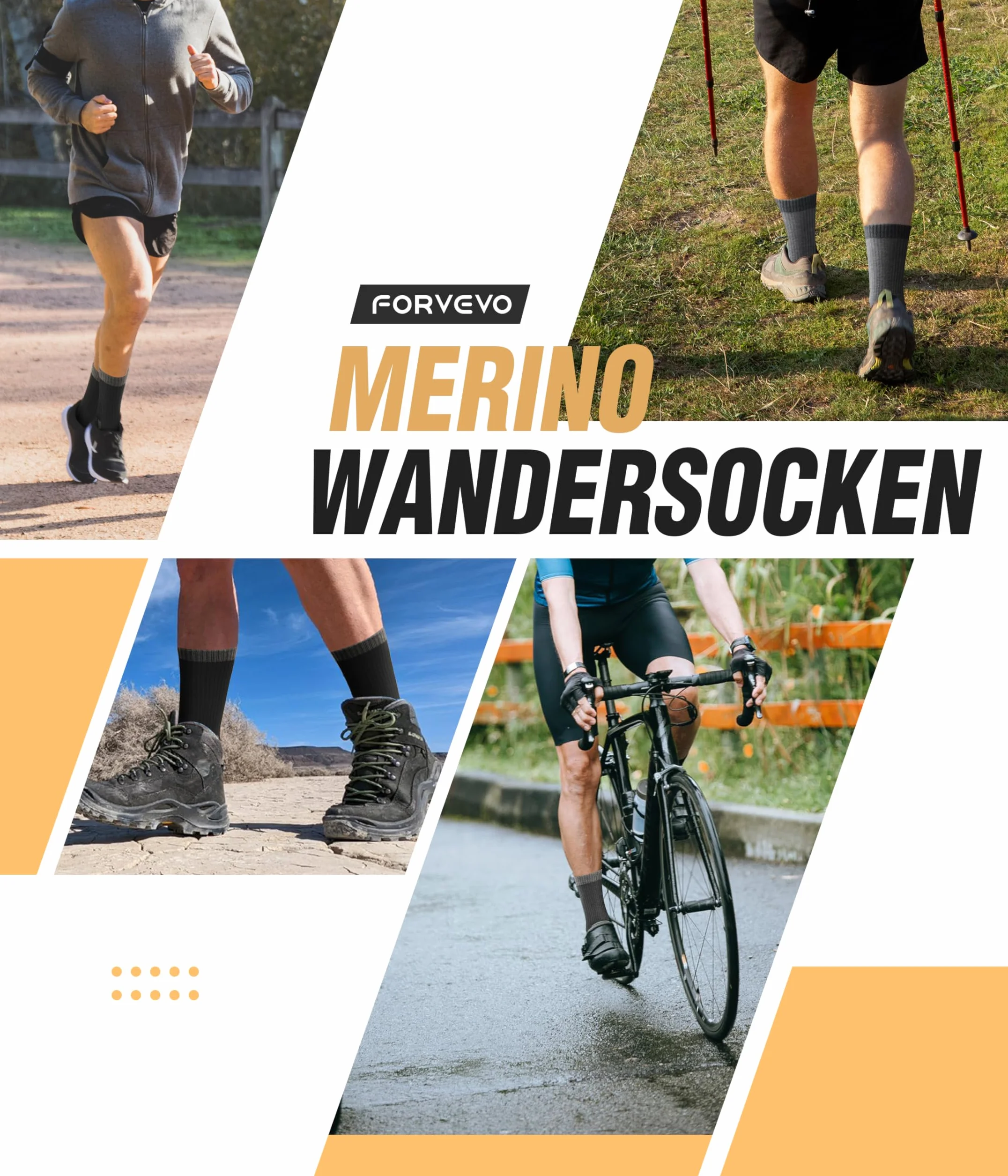 FORVEVO Skarpety trekkingowe z merynosów, męskie i damskie, 3 pary, 60% wełniane skarpety męskie, wyściełane, termiczne skarpety zimowe, skarpety sportowe do trekkingu i aktywności na świeżym
