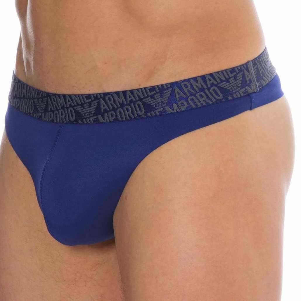 Emporio Armani The New Icon Essential Microfiber Thong, Atrament, L