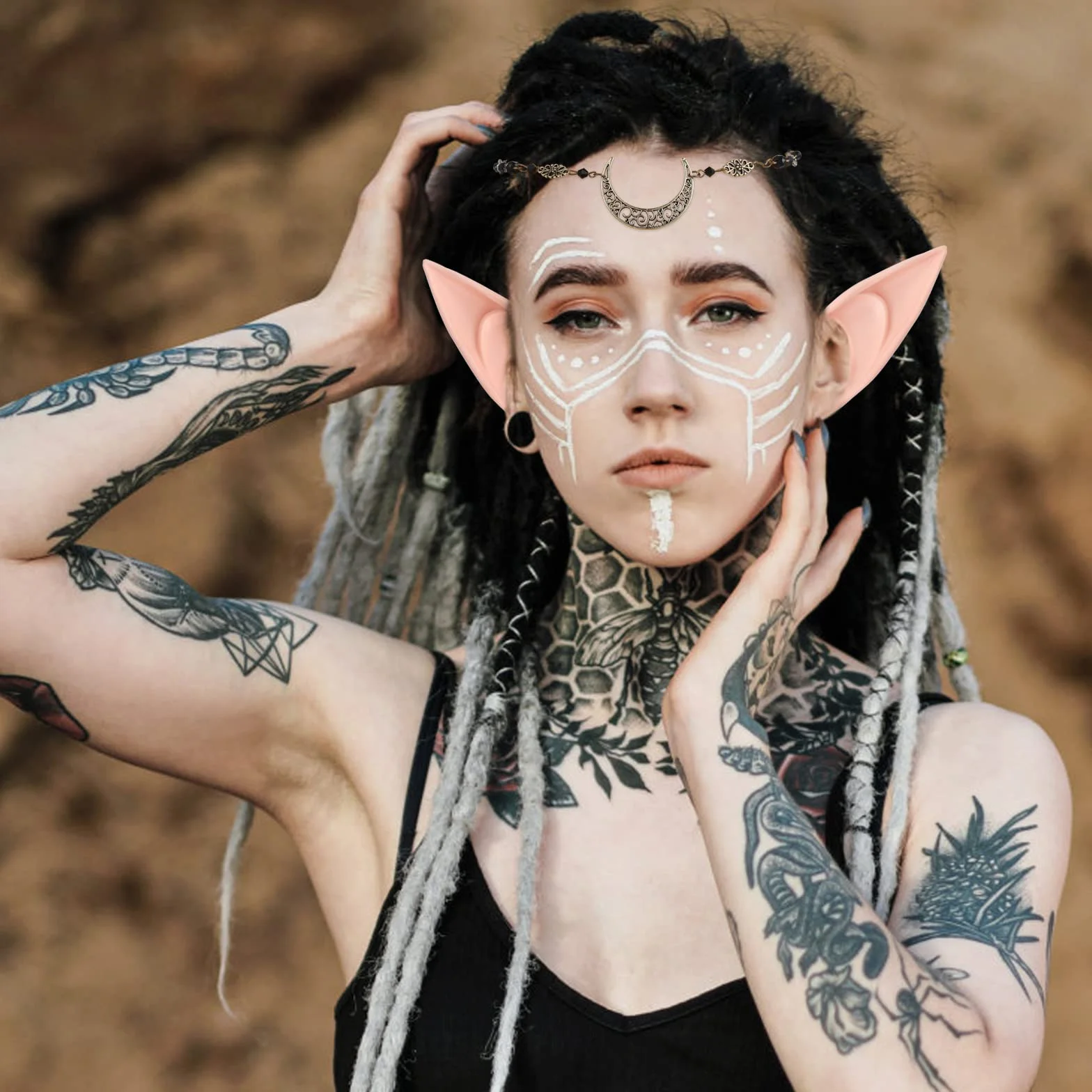 Biżuteria z uszami elfów, cosplay, wróżka, elf, ucho, księżyc, głowa, łańcuszek elf, retro, kryształowa tiara, ozdoba głowy, opaska na włosy, miękkie uszy elfów, kostium damski