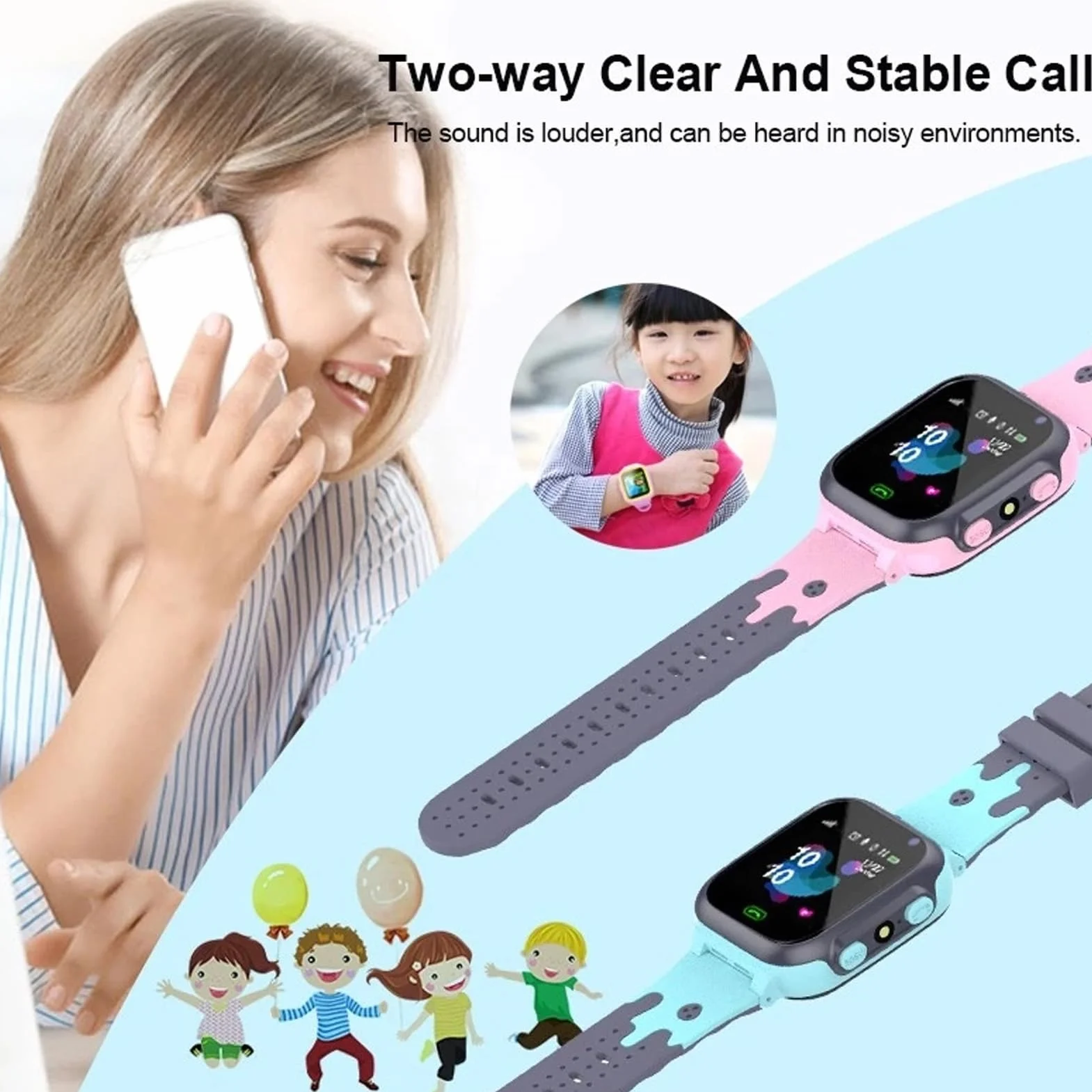 Inteligentne Zegarki dla Dzieci, Kolorowy Ekran Dotykowy 1,44 Cala Wodoodporny Zegarek Telefoniczny z funkcją SOS, Lokalizator GPS, Połączenie Dwukierunkowe, Czat Głosowy, (Różowy)