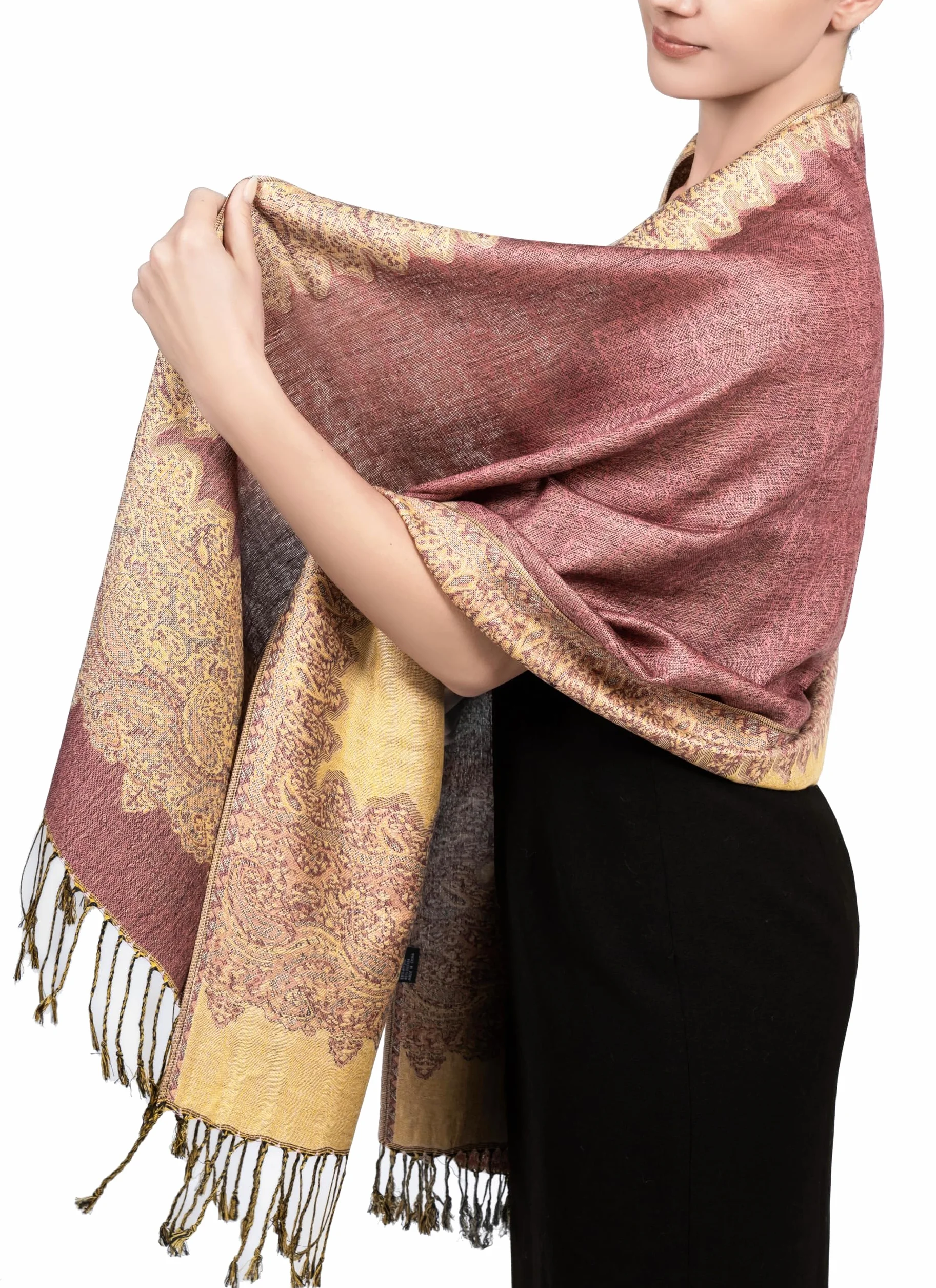 Achillea Dwustronny szalik we wzór turecki, pashmina, szarfa na rave, egzotyczne indyjskie szale i chusty na suknie wieczorowe, festiwale, na wszystkie pory roku