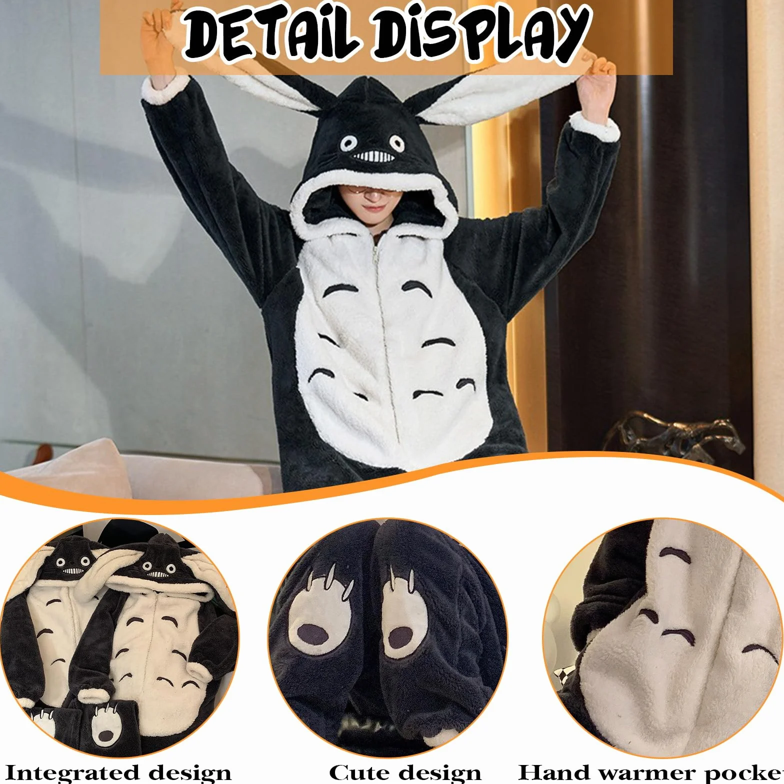 HULG Jednoczęściowy kostium dla dorosłych, kostium zwierzęcy, unisex, pluszowy, Halloween, cosplay, piżama, impreza, jednoczęściowa bielizna nocna
