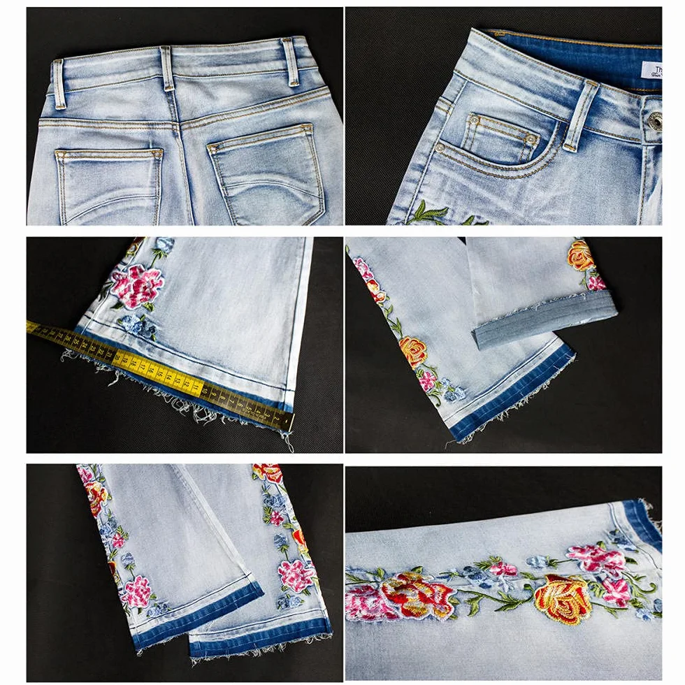 Damskie jeansy z haftem i z haftem, spodnie biodrowe, damskie, długie, długie, cienkie, denim, spodnie damskie, szerokie nogawki, dżinsy