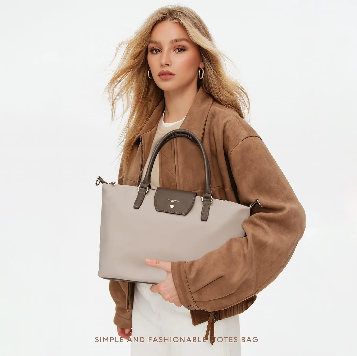 David Jones - Damska torba nylonowa - Torba na zakupy Miękka torba na zakupy o dużej pojemności - Zakupy Noszone ramię Pasek na ramię - Elegancka praca Miasto Podróże Moda Oryginalny Trend