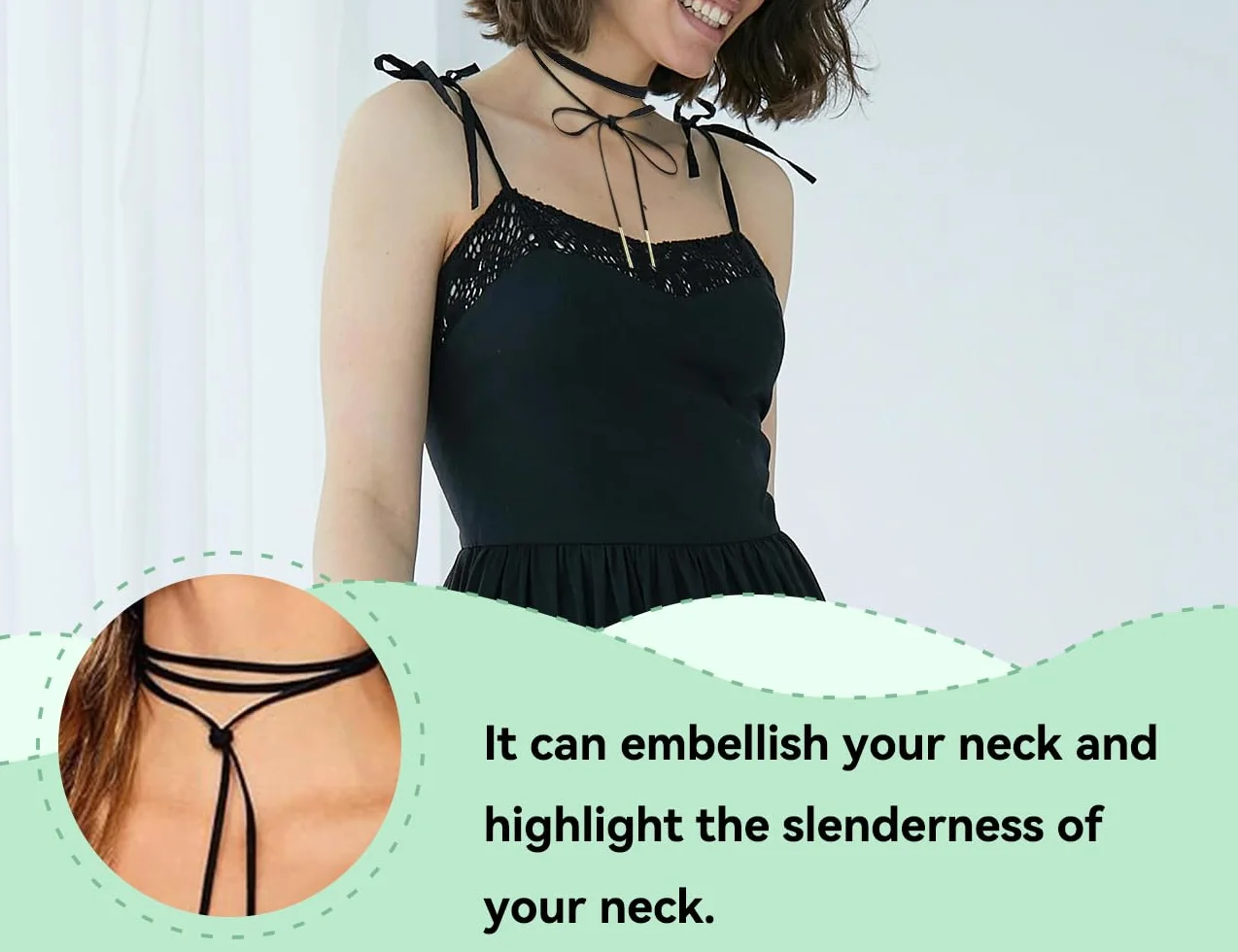 Naszyjnik choker dla kobiet naszyjnik damski gotycki styl z kokardą ze stretchem choker damski naszyjnik damski do domu, na imprezę wakacyjną (154 cm, czarny)
