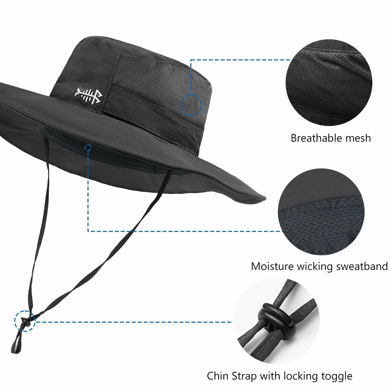 BASSDASH UPF 50+ wędkarski kapelusz przeciwsłoneczny wodoodporny unisex szerokie rondo wiadro kapelusz boonie na wędrówki kemping safari FH15