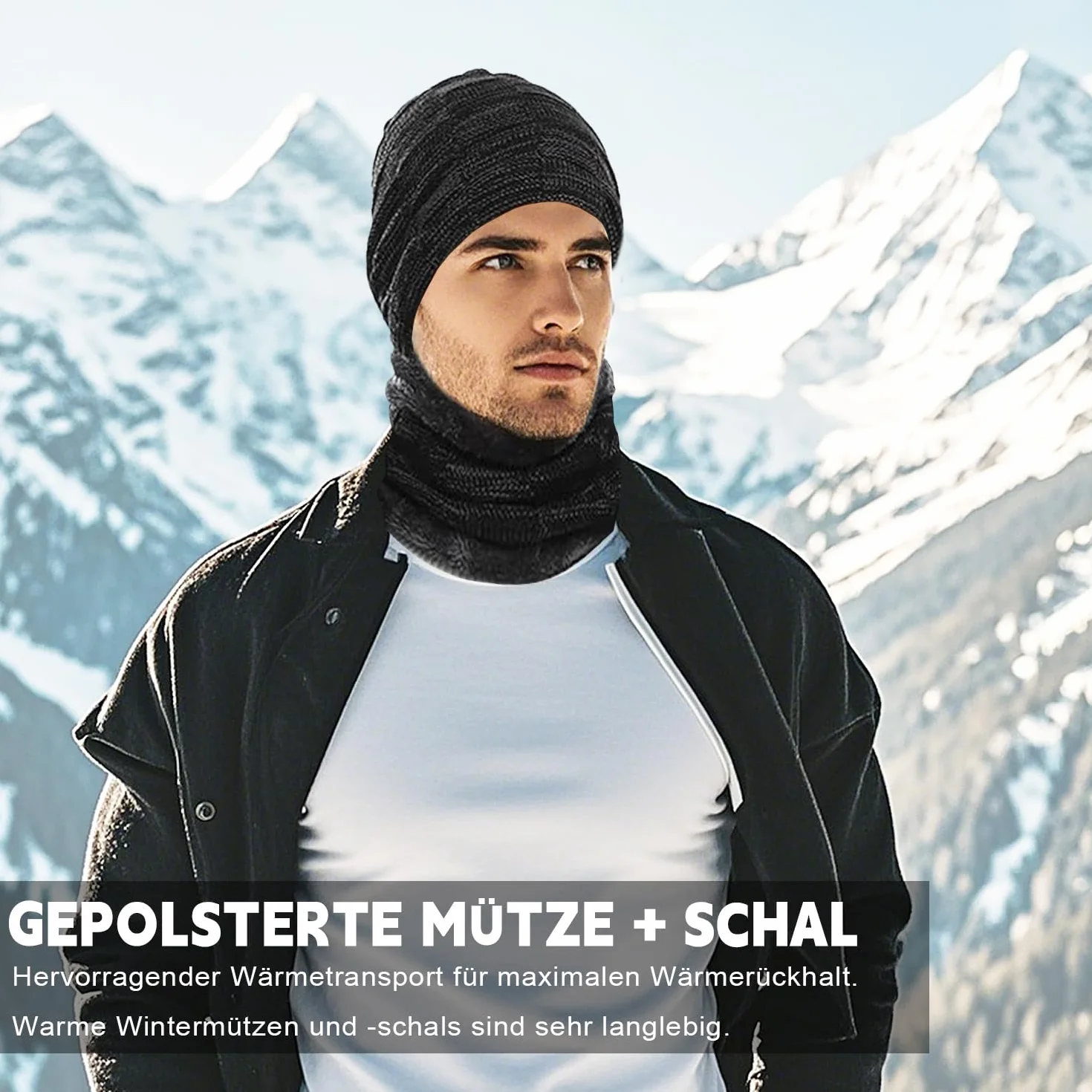 Męska czapka zimowa, zestaw szalików, szaro-czarna, imitacja kaszmiru, czapka beanie, czapka z dzianiny, dla mężczyzn i kobiet