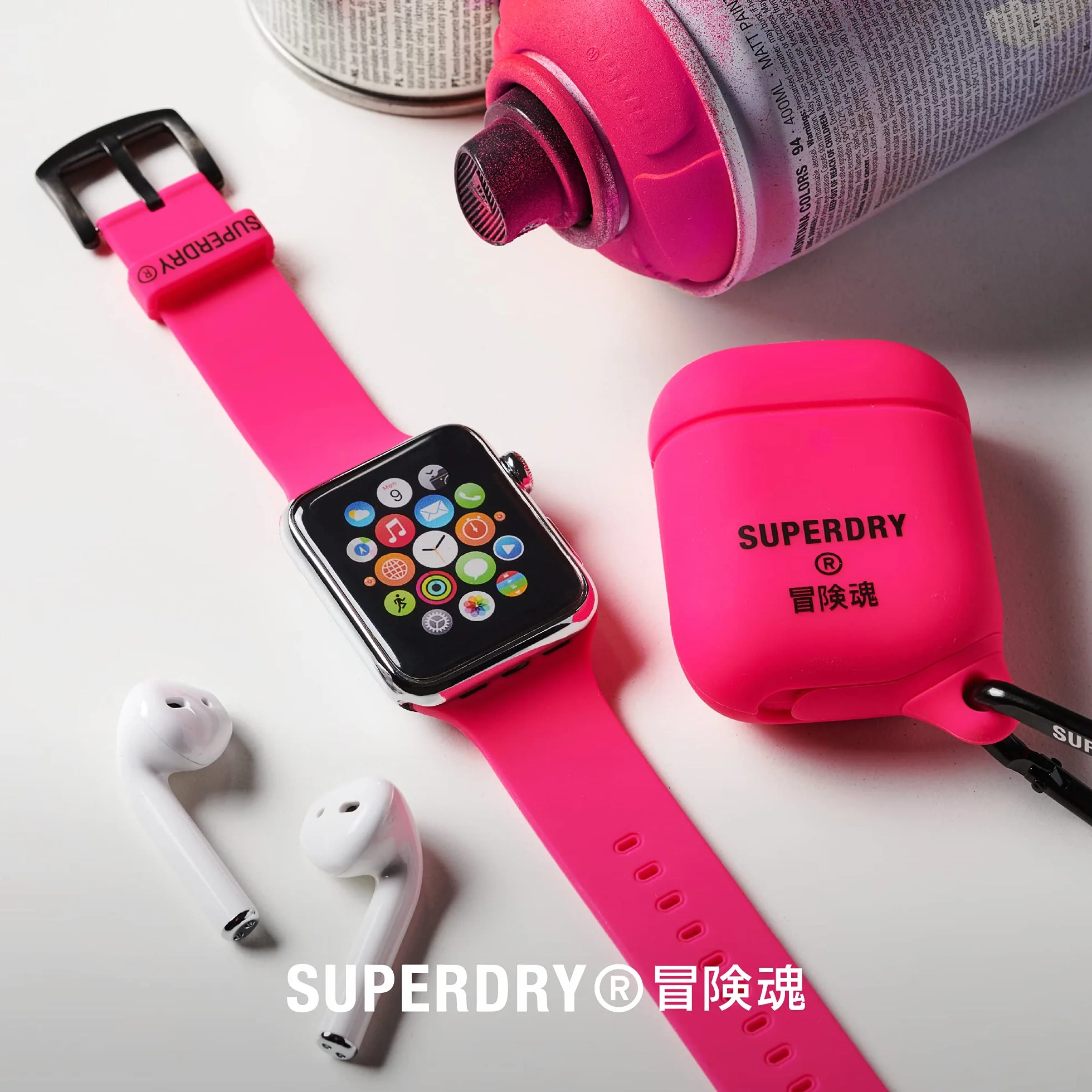 Superdry Pasek do zegarka kompatybilny z Apple Watch, nylonowy pasek z tkaniny, wygodny, elastyczny, idealny do uprawiania sportu, fitnessu, biegania, 42/44 mm, różowy