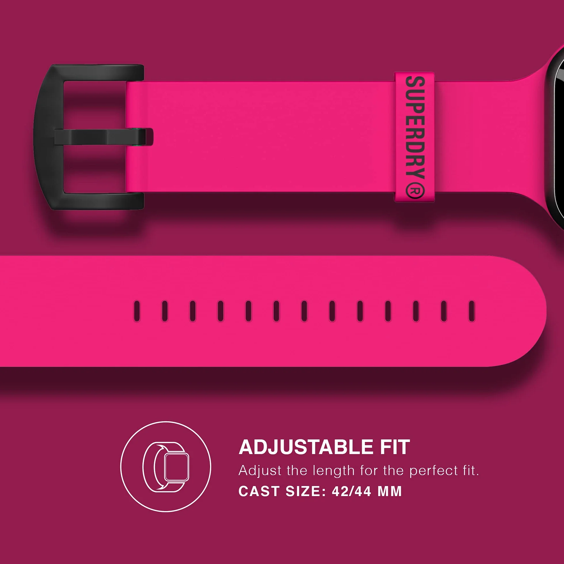 Superdry Pasek do zegarka kompatybilny z Apple Watch, nylonowy pasek z tkaniny, wygodny, elastyczny, idealny do uprawiania sportu, fitnessu, biegania, 42/44 mm, różowy