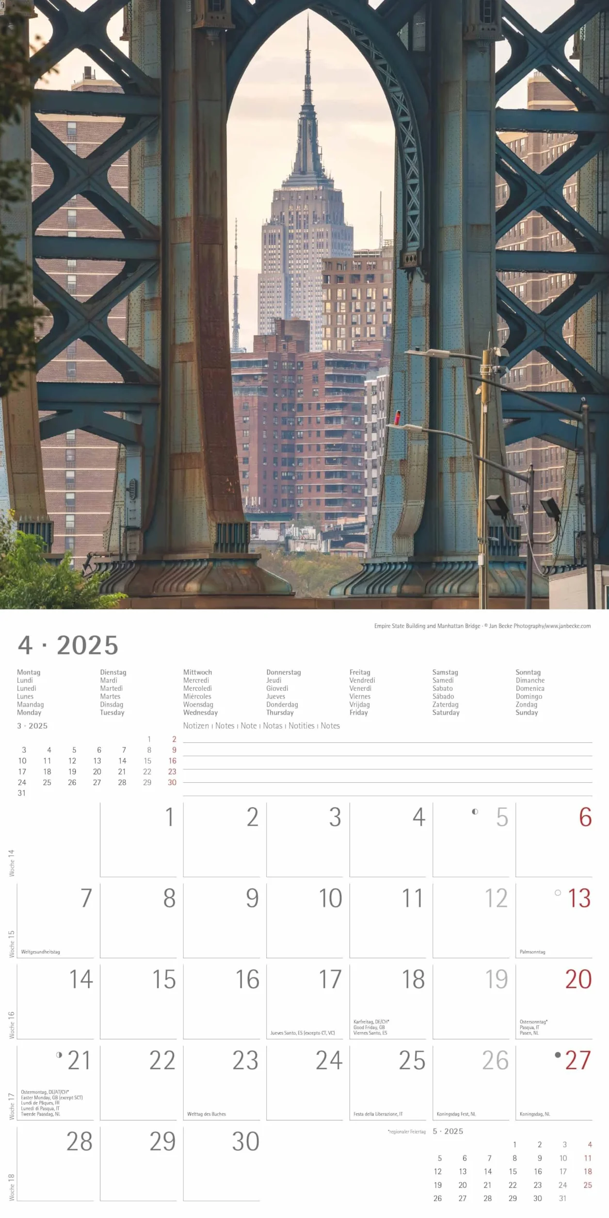 Alpha Edition - New York 2025 Broschürenkalender, 30x30cm, Wandkalender mit Platz für Notizen und Termine, Bilder amerikanischen Metropole, Monatsübersicht und Ferientermine DE/AT/CH